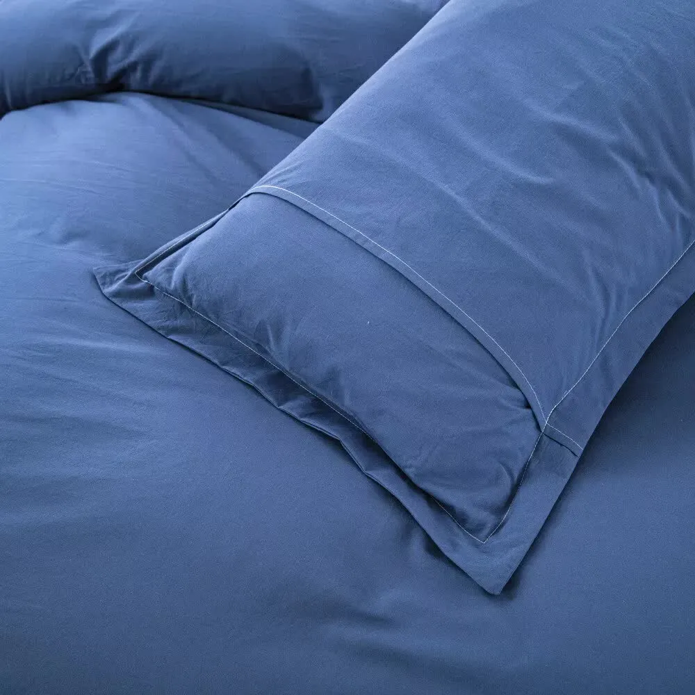 100% Cotton Premium Doona Duvet Quilt Cover Set with Soft Pillowcases | Blue | Double