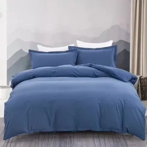 100% Cotton Premium Doona Duvet Quilt Cover Set with Soft Pillowcases | Blue | Double