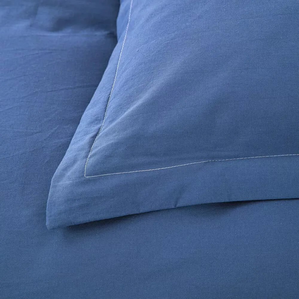 100% Cotton Premium Doona Duvet Quilt Cover Set with Soft Pillowcases | Blue | Double