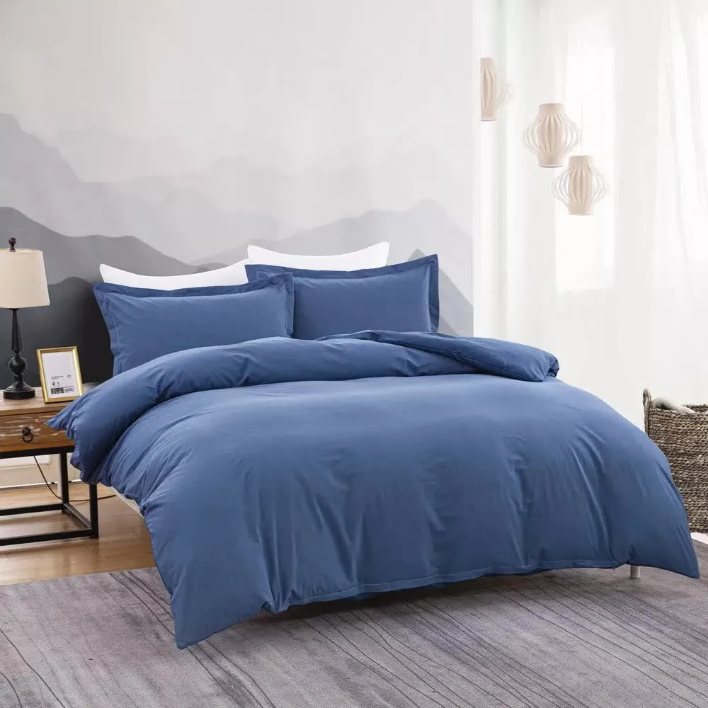 100% Cotton Premium Doona Duvet Quilt Cover Set with Soft Pillowcases | Blue | Double