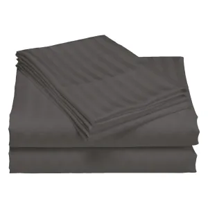 1200TC Quilt Cover Set | Damask Cotton Blend Luxury Sateen Bedding | Queen - Charcoal Grey