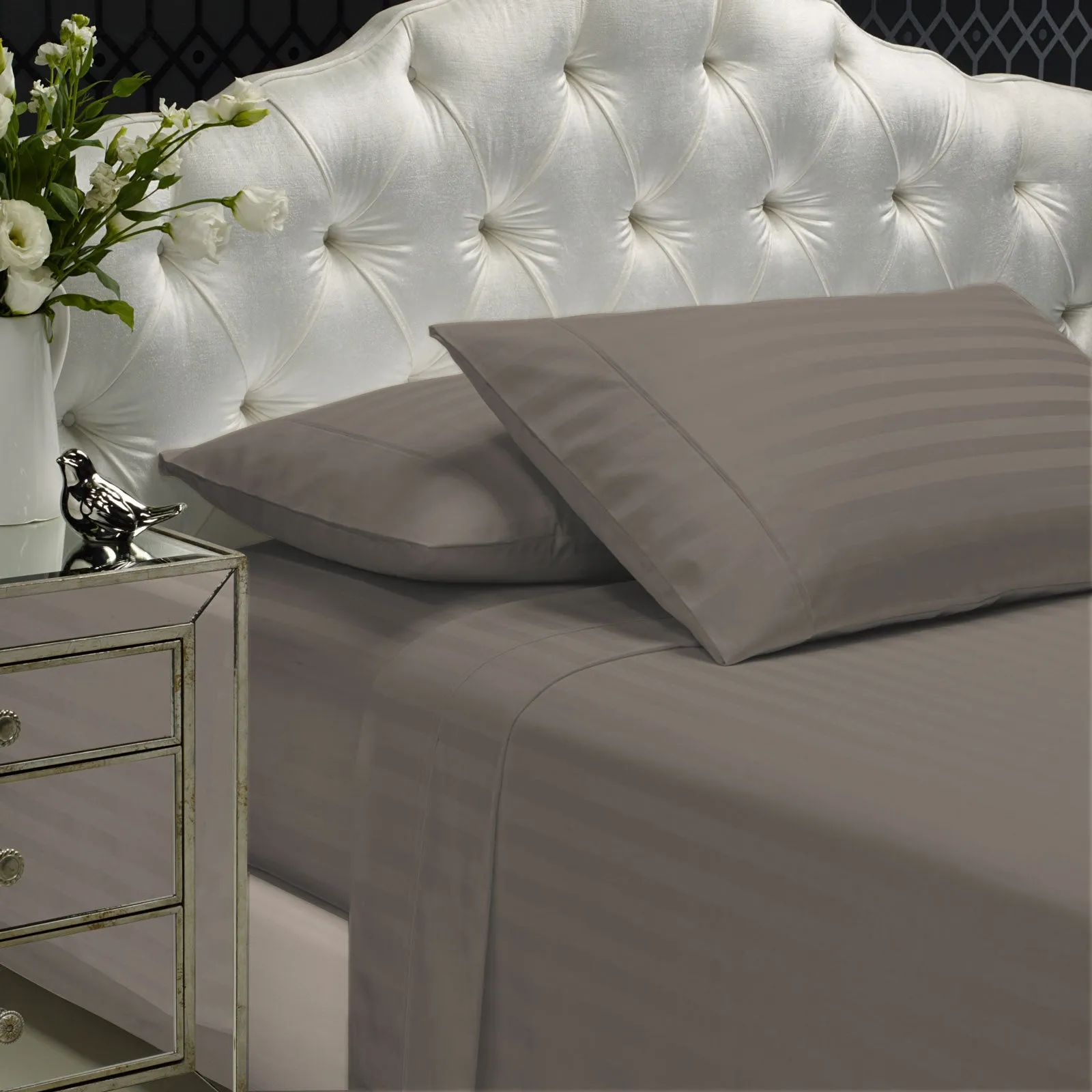 1200TC Sheet Set | Damask Cotton Blend | Ultra Soft Sateen Bedding | King | Pewter