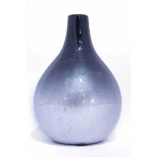 14" X 9.75" X 16" Navy And Silver Ceramic Piece Vase Set