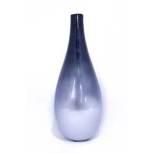 14" X 9.75" X 16" Navy And Silver Ceramic Piece Vase Set
