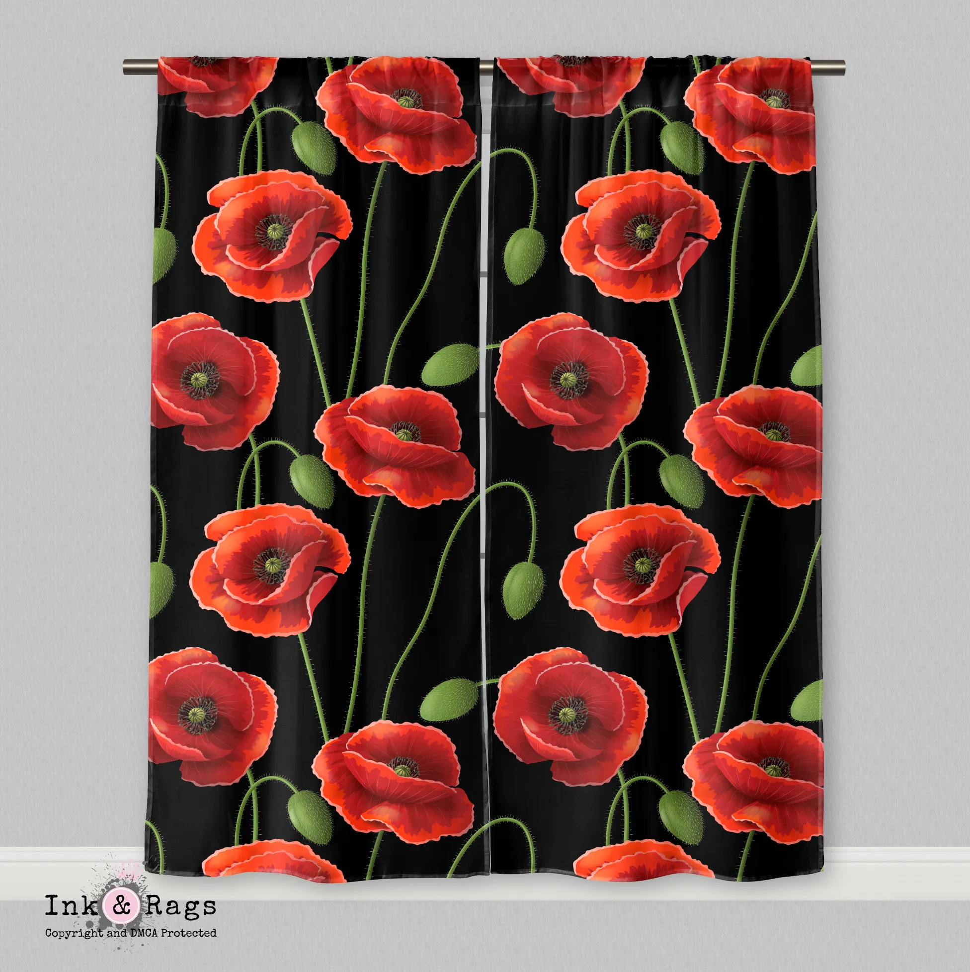 3D Style Poppy Curtains
