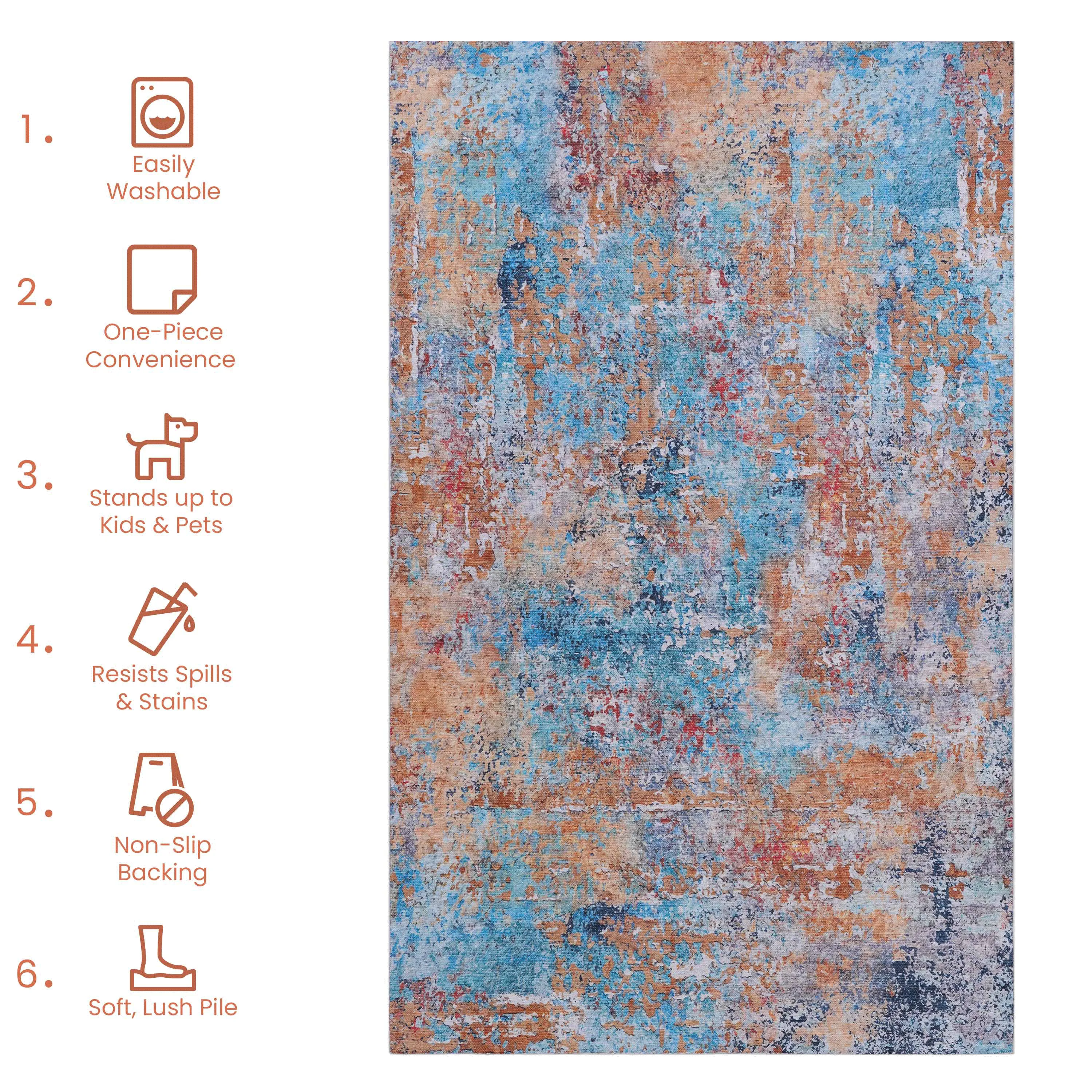 6x9 Area Rug, Washable Rug, Low-Pile, Non-Slip, Non-Shedding, Foldable, Kid & Pet Friendly - Area Rugs for living room, bedroom, kitchen, dining room rug - Perfect Gifts, (Multi, 6' x 9')