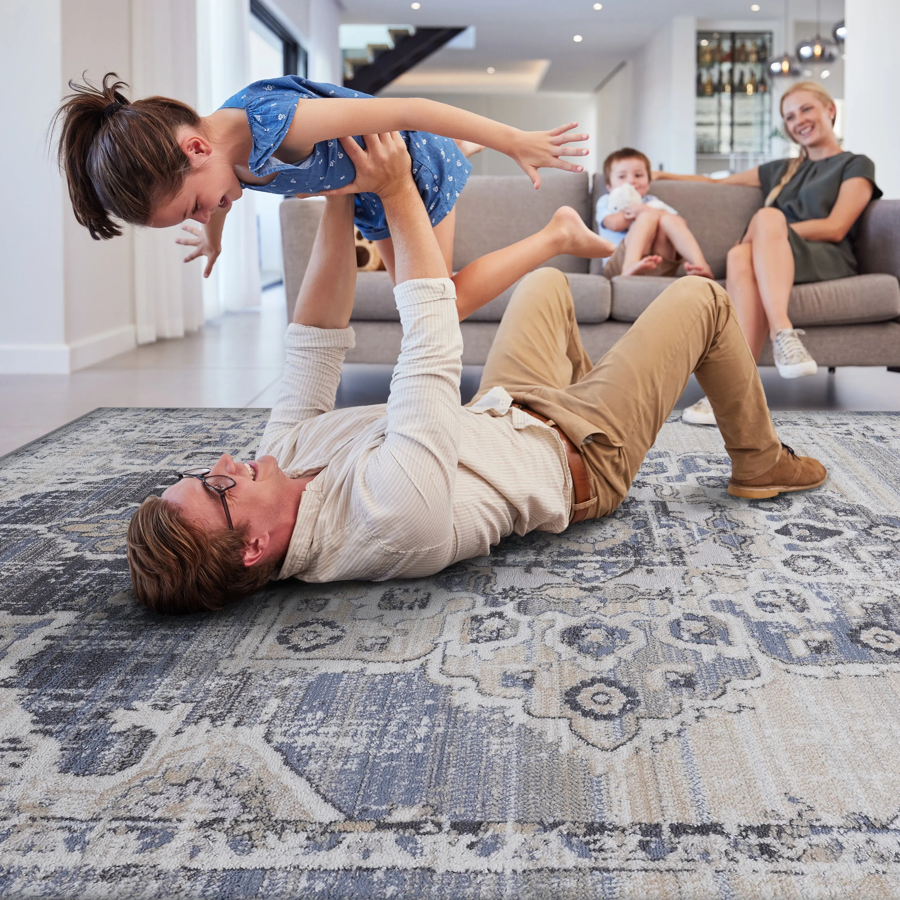 6X9 Cream/Blue /Medallion Non-Shedding Living Room Bedroom Dining Home Office Stylish and Stain Resistant Area Rug