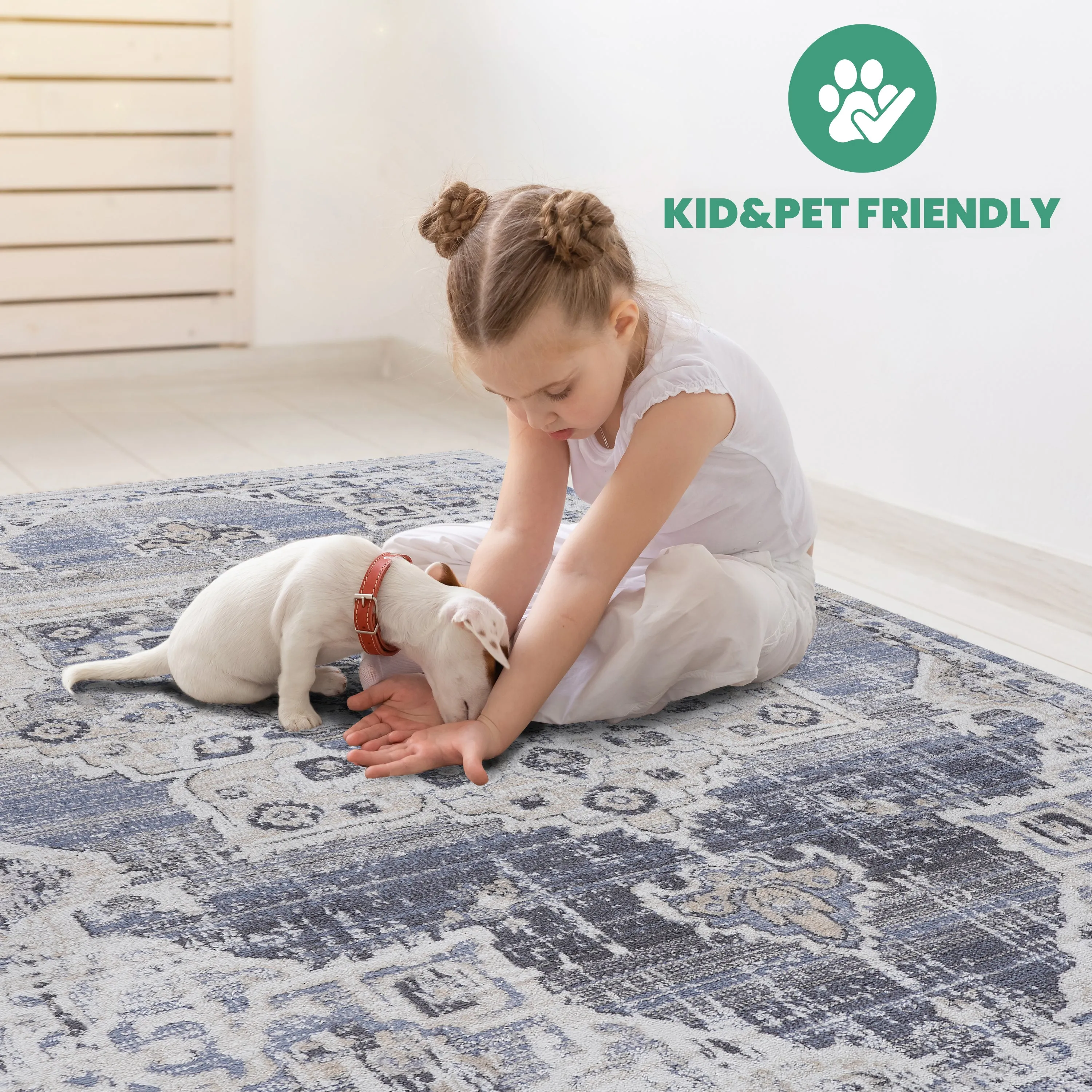 6X9 Cream/Blue /Medallion Non-Shedding Living Room Bedroom Dining Home Office Stylish and Stain Resistant Area Rug