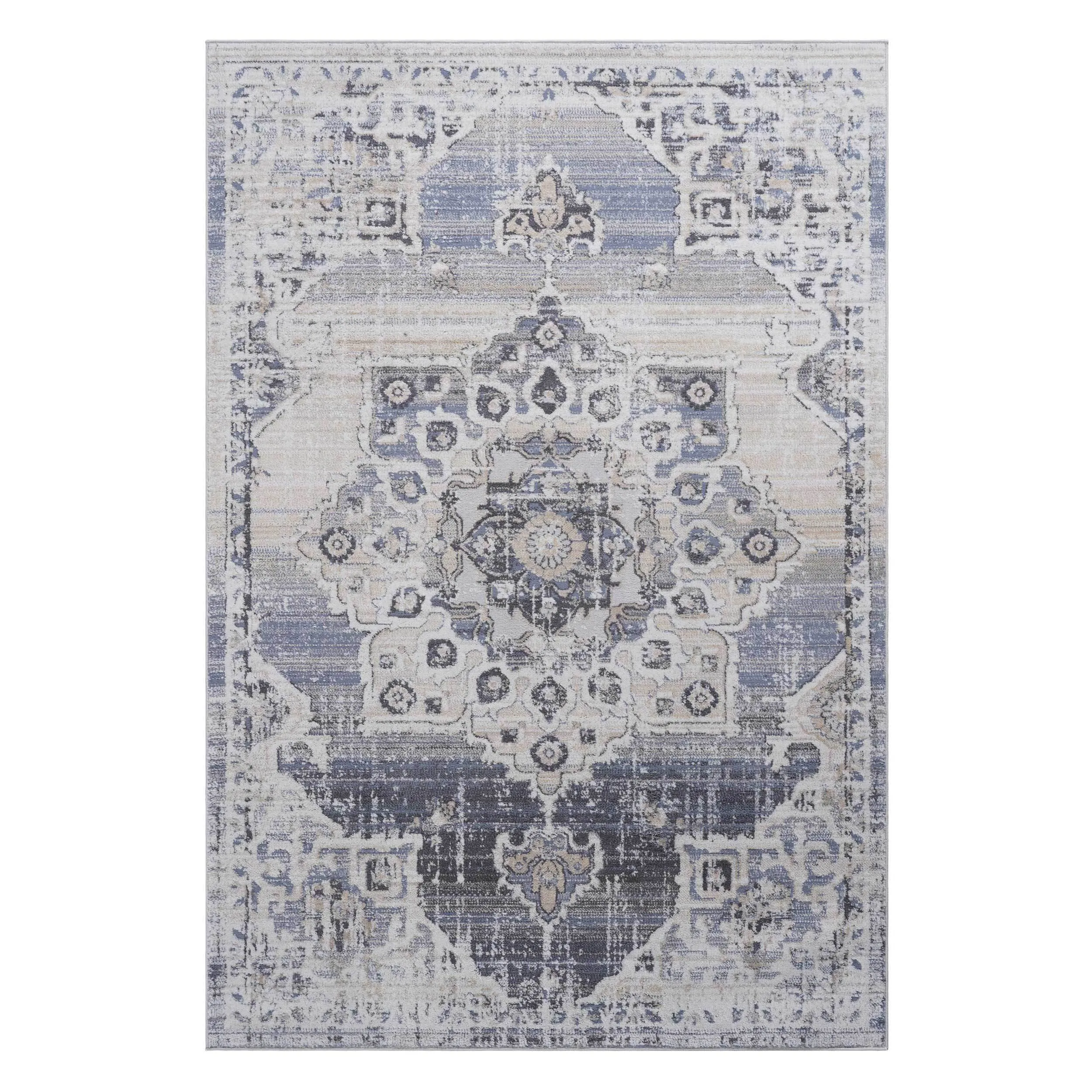 6X9 Cream/Blue /Medallion Non-Shedding Living Room Bedroom Dining Home Office Stylish and Stain Resistant Area Rug