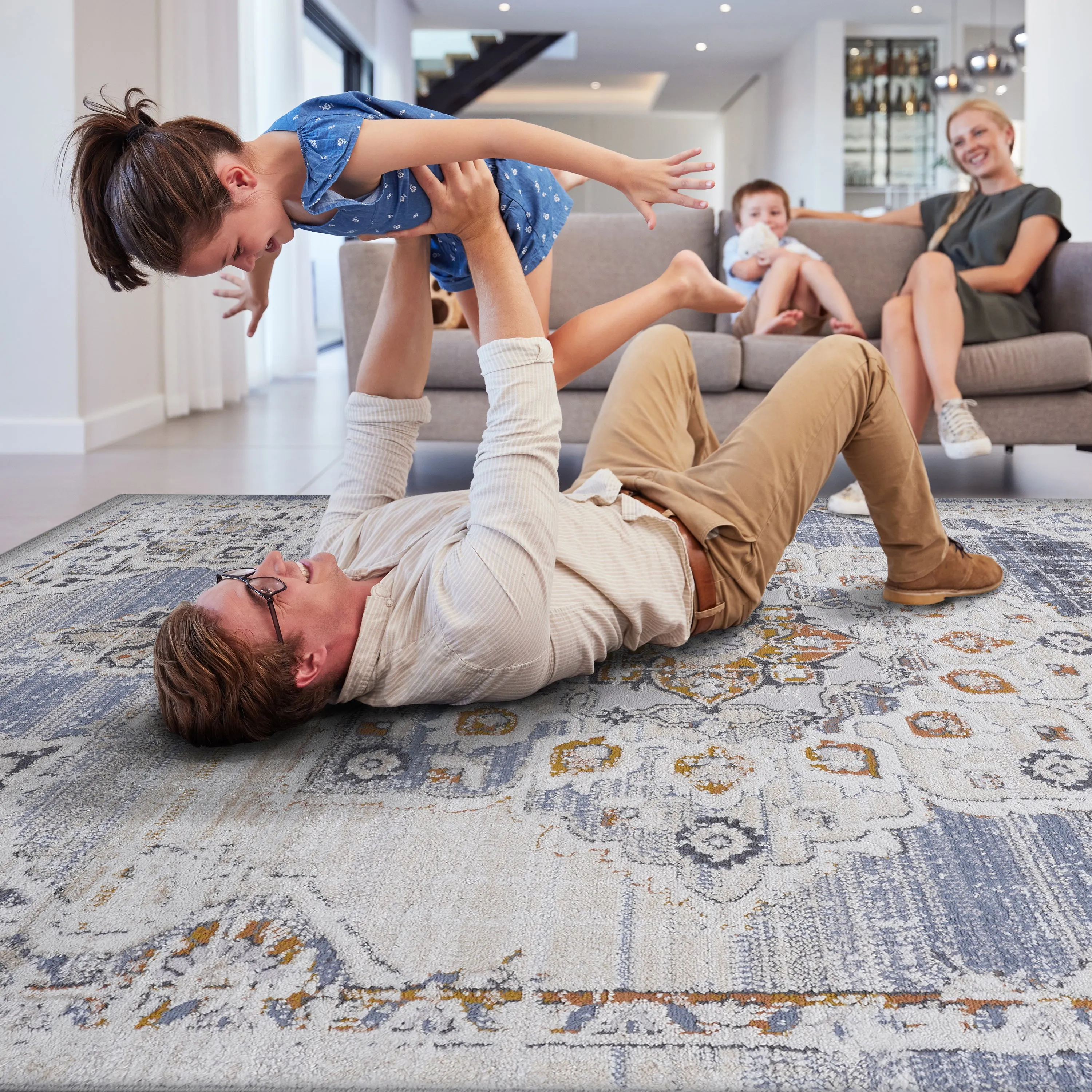 6X9 Cream/Gold /Medallion Non-Shedding Living Room Bedroom Dining Home Office Stylish and Stain Resistant Area Rug