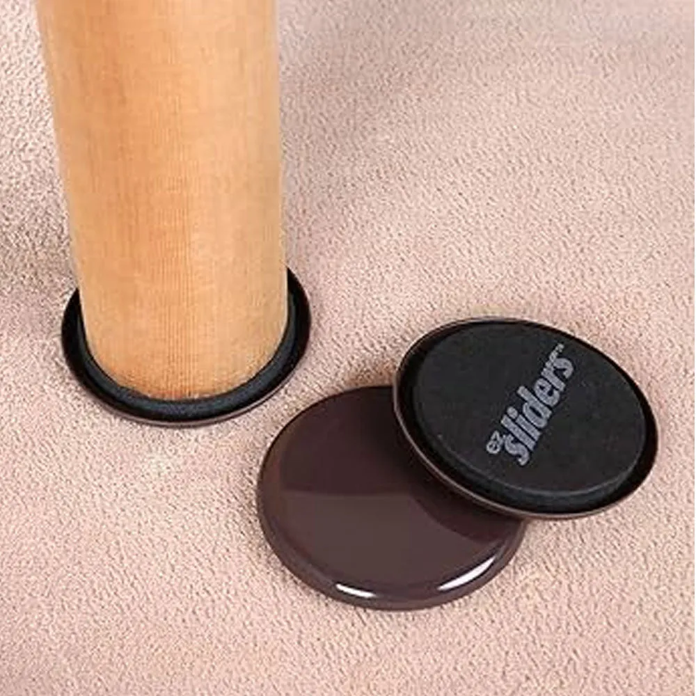 8 Pc Brown Round Furniture Sliders Glides Feet Movers 3.5" Pads Mat Floor Carpet