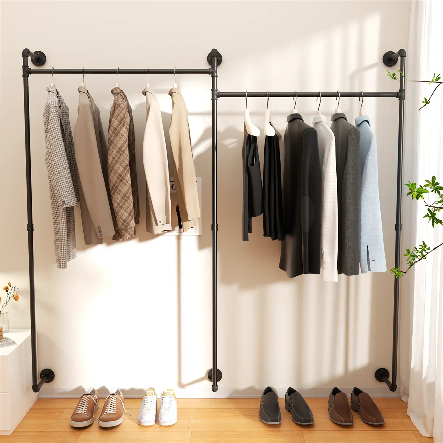 80.7 Industrial Pipe Double Clothes Rack Wall Mount