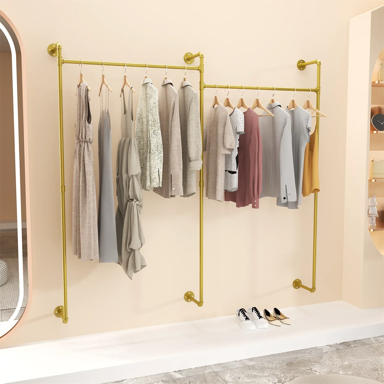 80.7 Industrial Pipe Double Clothes Rack Wall Mount