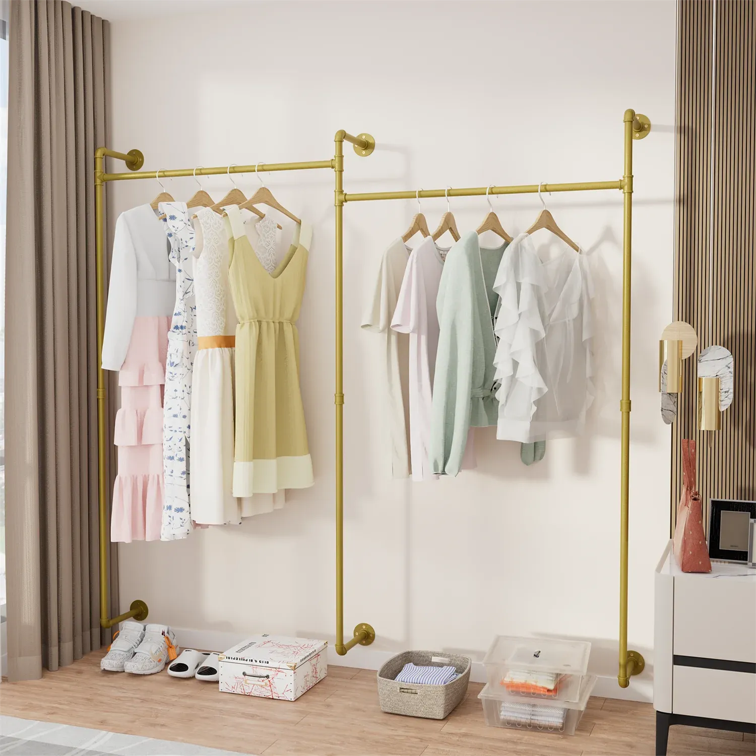 80.7 Industrial Pipe Double Clothes Rack Wall Mount
