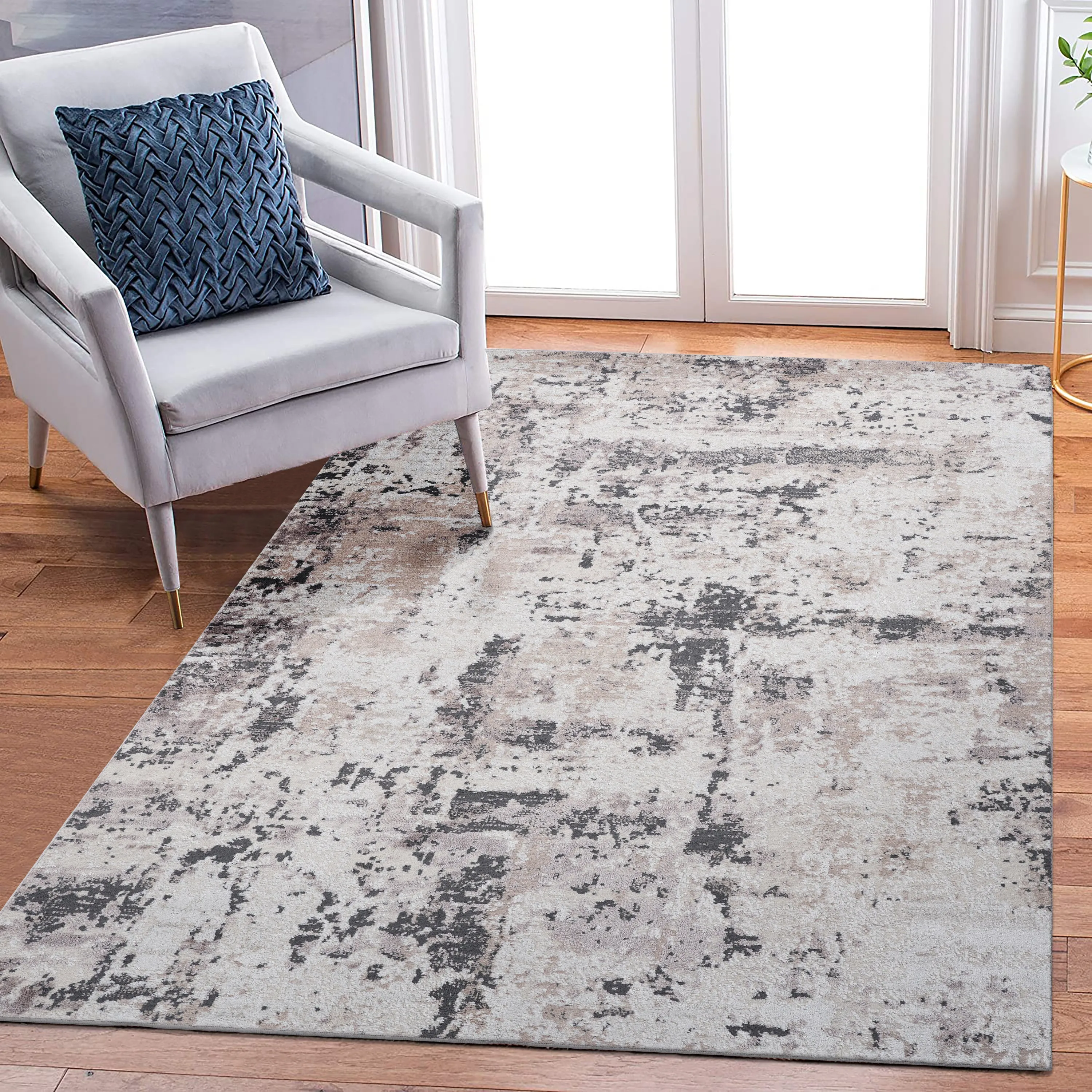 8X10 Cream/Brown /Abstract Non-Shedding Living Room Bedroom Dining Home Office Stylish and Stain Resistant Area Rug