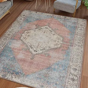 Adiva Rugs Machine Washable Area Rug with Non Slip Backing for Living Room, Bedroom, Bathroom, Kitchen, Printed Persian Vintage Home Decor, Floor Decoration Carpet Mat (Multi, 5'3" x 7'5")