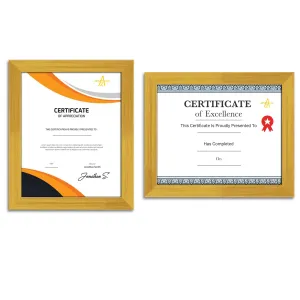 ArtzFolio Frame for Certificates D549 | Wall Photo Frame Collage for Living Room | Picture Frames Home & Wall Decoration | Golden | Set of 2 Units | With Back Stand | A4 Size