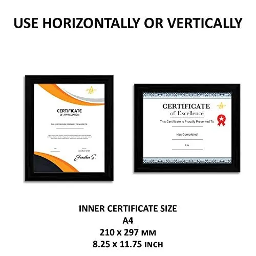 ArtzFolio Frame for Certificates D551 | Wall Photo Frame Collage for Living Room | Picture Frames Home & Wall Decoration | Black | Set of 10 Units | With Back Stand | A4 Size