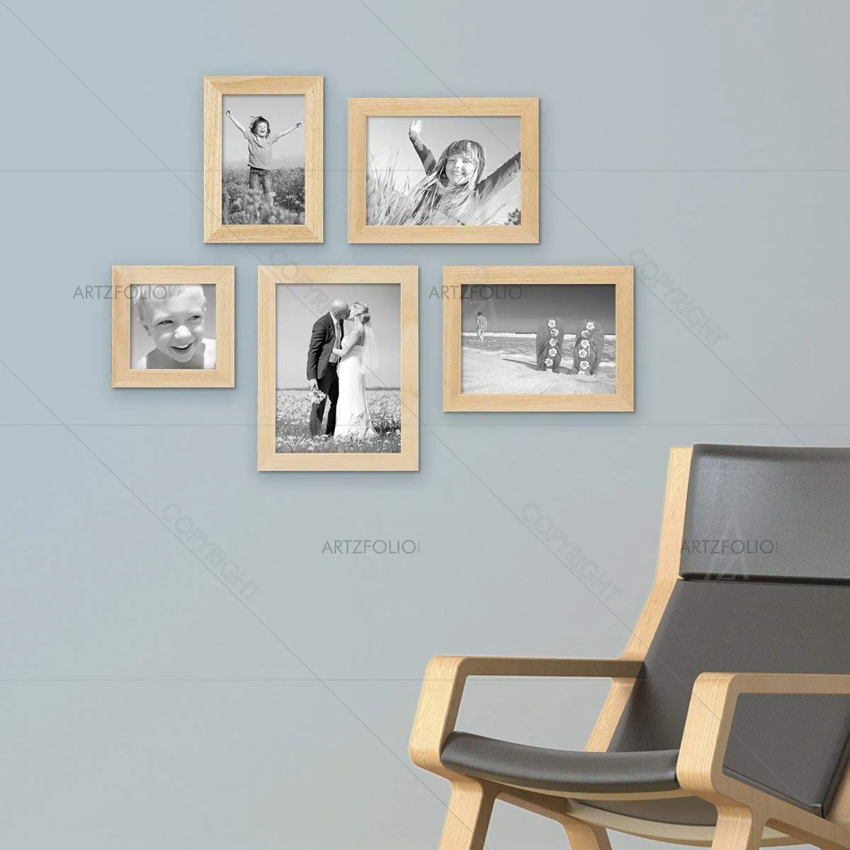 ArtzFolio Wall Photo Frame D199 | Wall Photo Frame Collage for Living Room | Picture Frames Home & Wall Decoration | Natural Brown | Set of 5 Units | 4x6-1 Unit | 6x6-1 Unit | 6x8-3 Unit