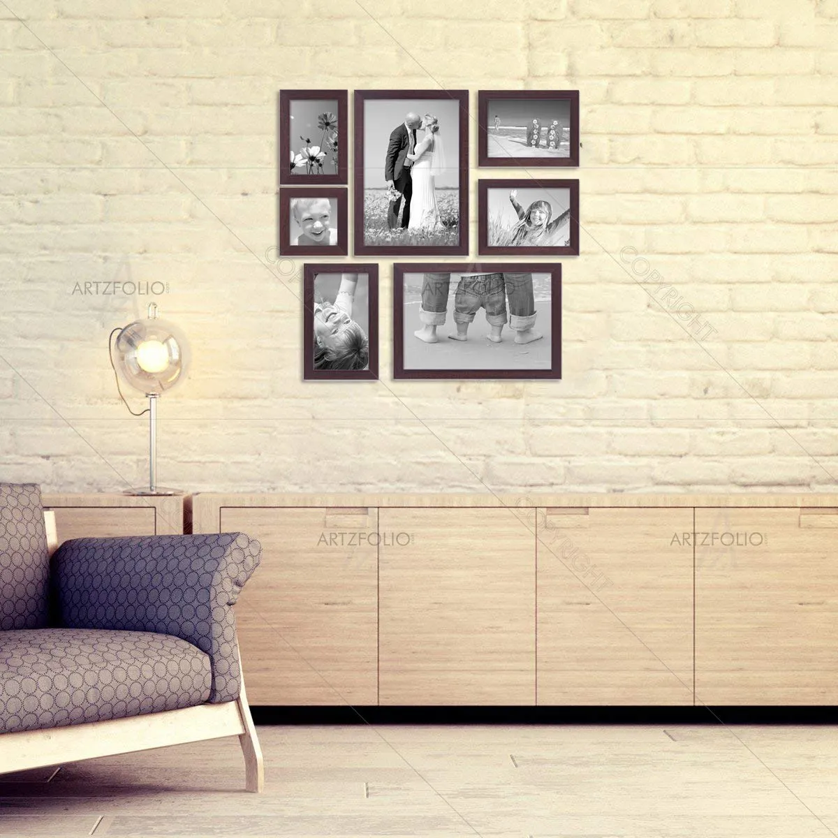 ArtzFolio Wall Photo Frame D276 | Wall Photo Picture Frames Home & Wall Decoration | Dark Brown | Set of 7 Units | 5x7-2 Unit | 6x6-1 Unit | 6x8-2 Unit | 8x10-2 Unit