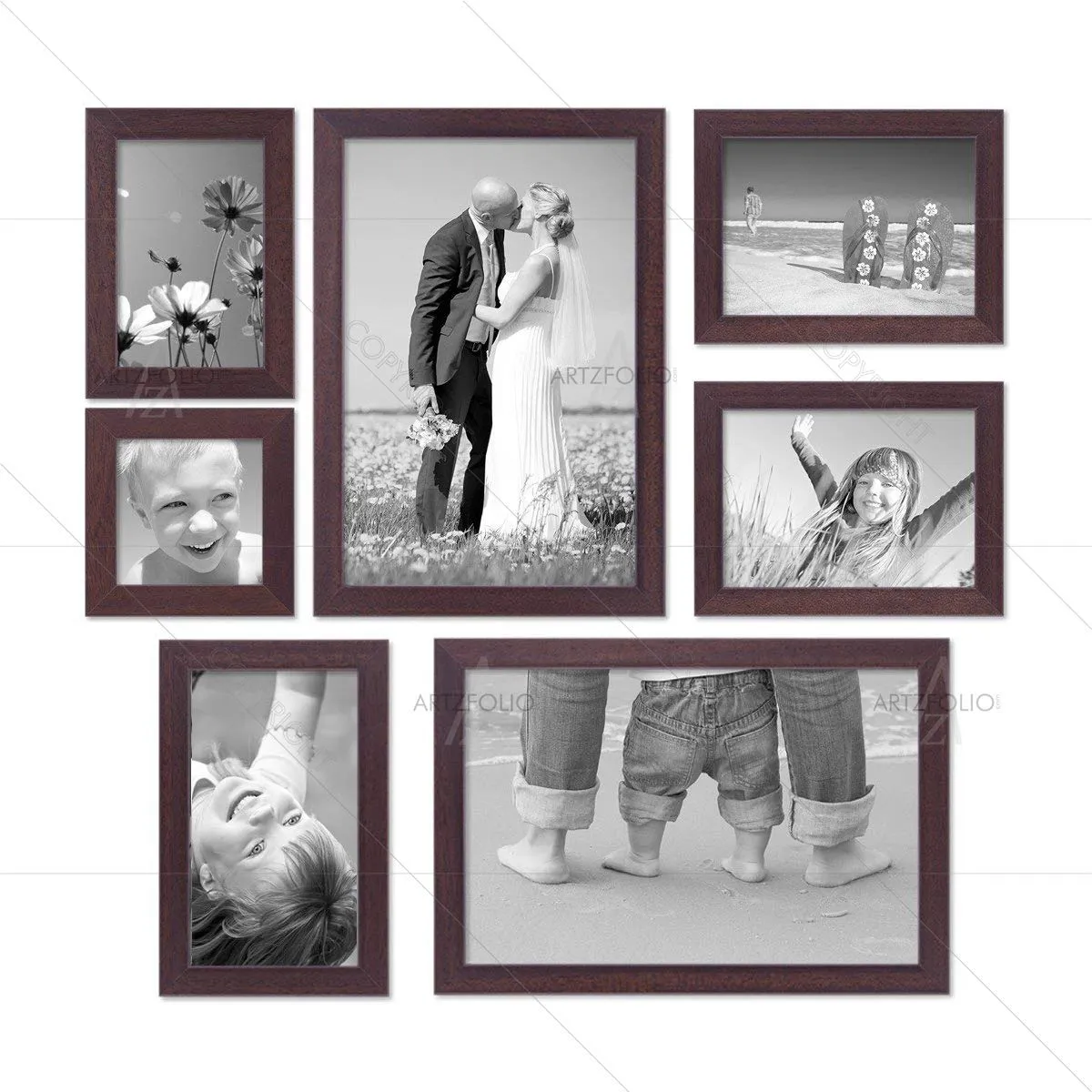 ArtzFolio Wall Photo Frame D276 | Wall Photo Picture Frames Home & Wall Decoration | Dark Brown | Set of 7 Units | 5x7-2 Unit | 6x6-1 Unit | 6x8-2 Unit | 8x10-2 Unit