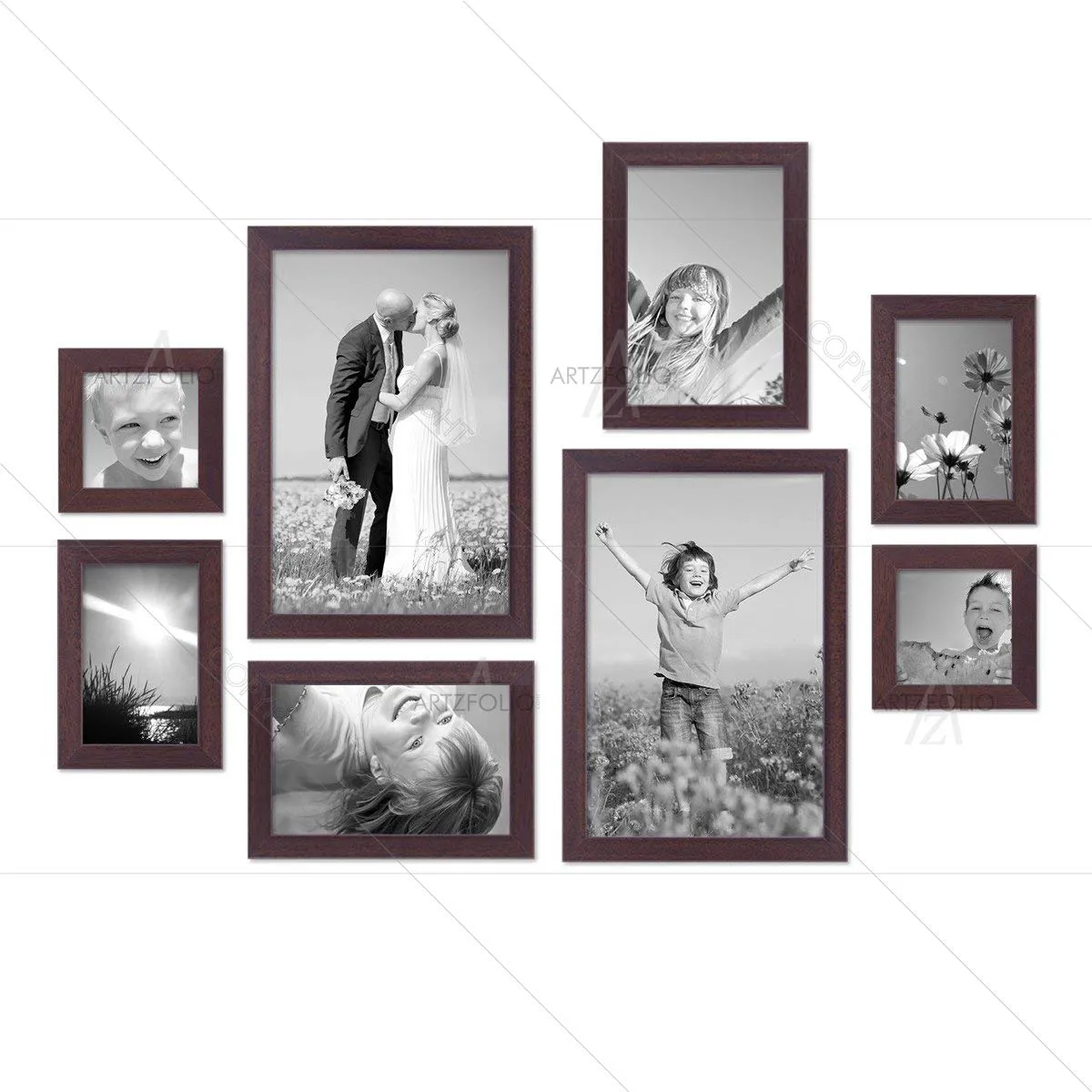 ArtzFolio Wall Photo Frame D277 | Wall Photo Frame Collage for Living Room | Picture Frames Home & Wall Decoration | Dark Brown | Set of 8 Units | 6x6-2 Unit | 6x8-4 Unit | 8x10-2 Unit