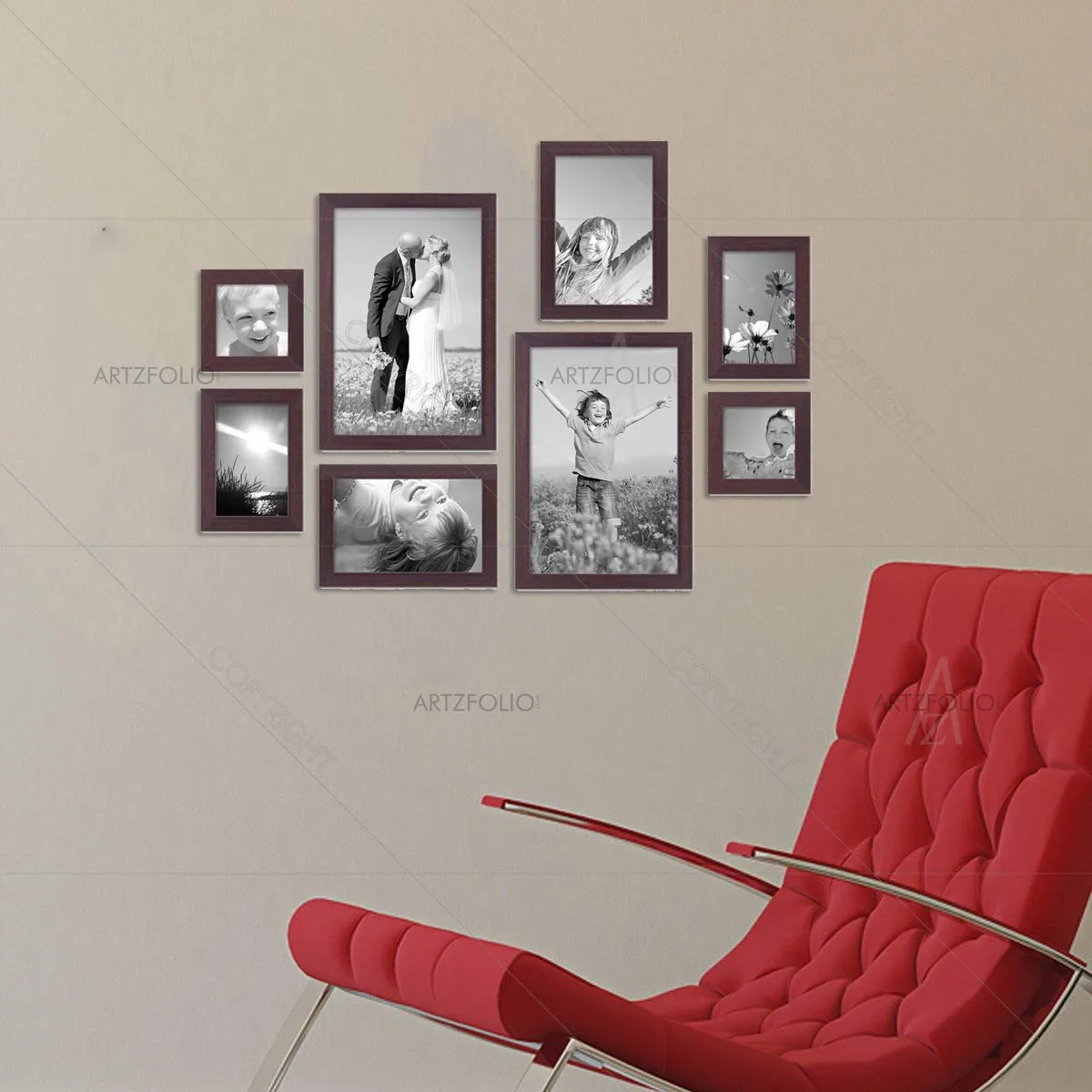 ArtzFolio Wall Photo Frame D277 | Wall Photo Frame Collage for Living Room | Picture Frames Home & Wall Decoration | Dark Brown | Set of 8 Units | 6x6-2 Unit | 6x8-4 Unit | 8x10-2 Unit