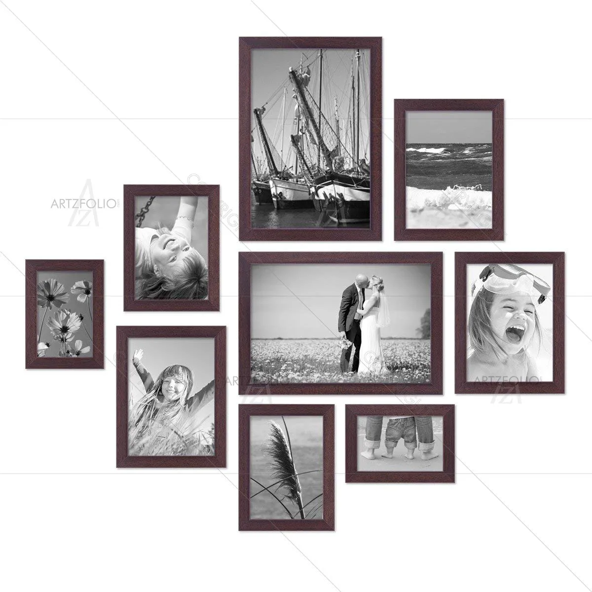 ArtzFolio Wall Photo Frame D278 | Wall Photo Picture Frames Home & Wall Decoration | Dark Brown | Set of 9 Units | 4x6-2 Unit | 5x7-2 Unit | 6x8-3 Unit | 8x10-2 Unit