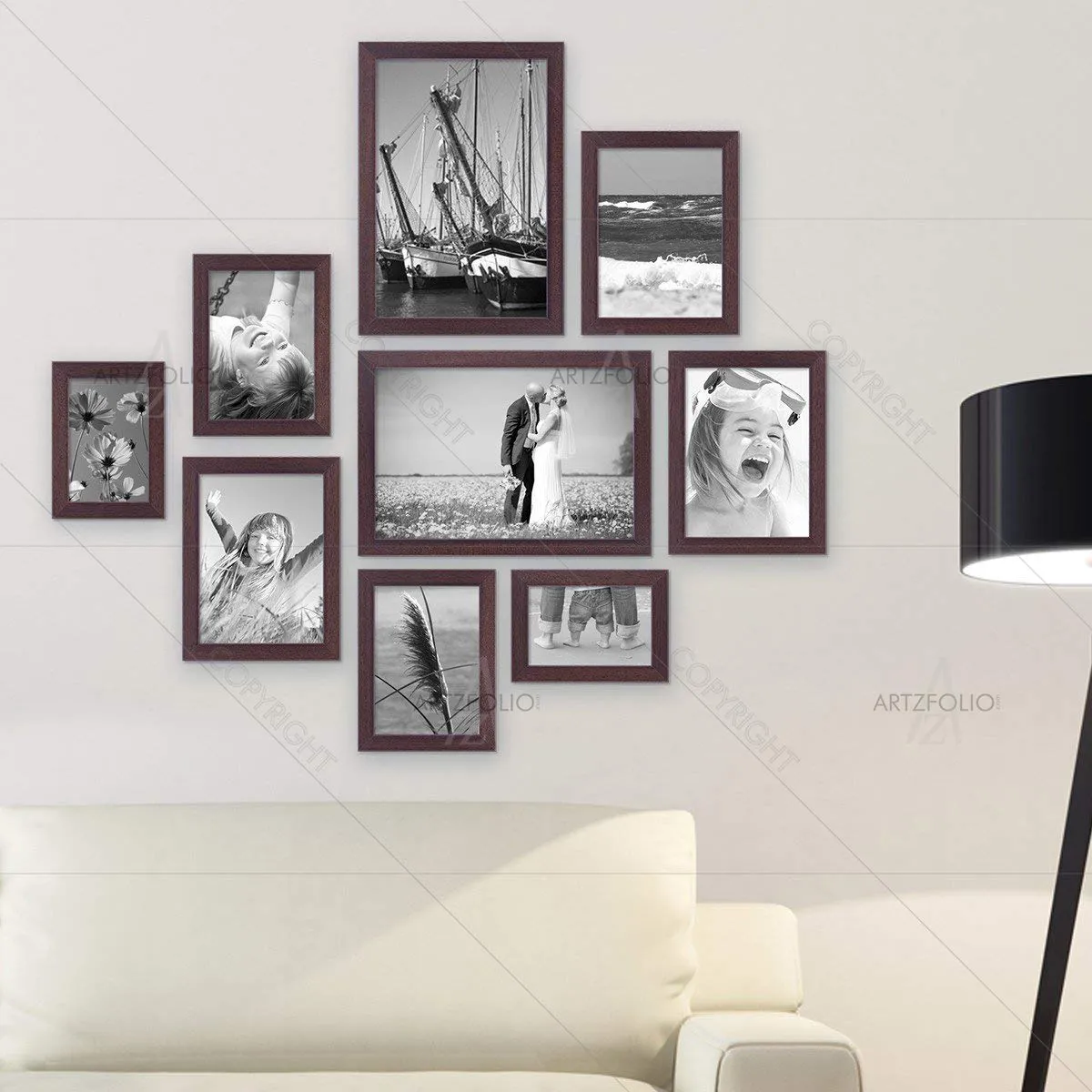 ArtzFolio Wall Photo Frame D278 | Wall Photo Picture Frames Home & Wall Decoration | Dark Brown | Set of 9 Units | 4x6-2 Unit | 5x7-2 Unit | 6x8-3 Unit | 8x10-2 Unit