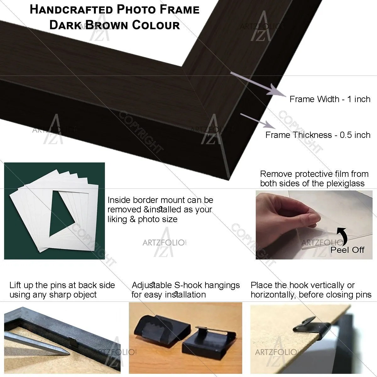 ArtzFolio Wall Photo Frame D280 | Wall Photo Picture Frames Home & Wall Decoration | Dark Brown | Set of 12 Units | 4x6-3 Unit | 5x7-3 Unit | 6x8-3 Unit | 8x10-3 Unit
