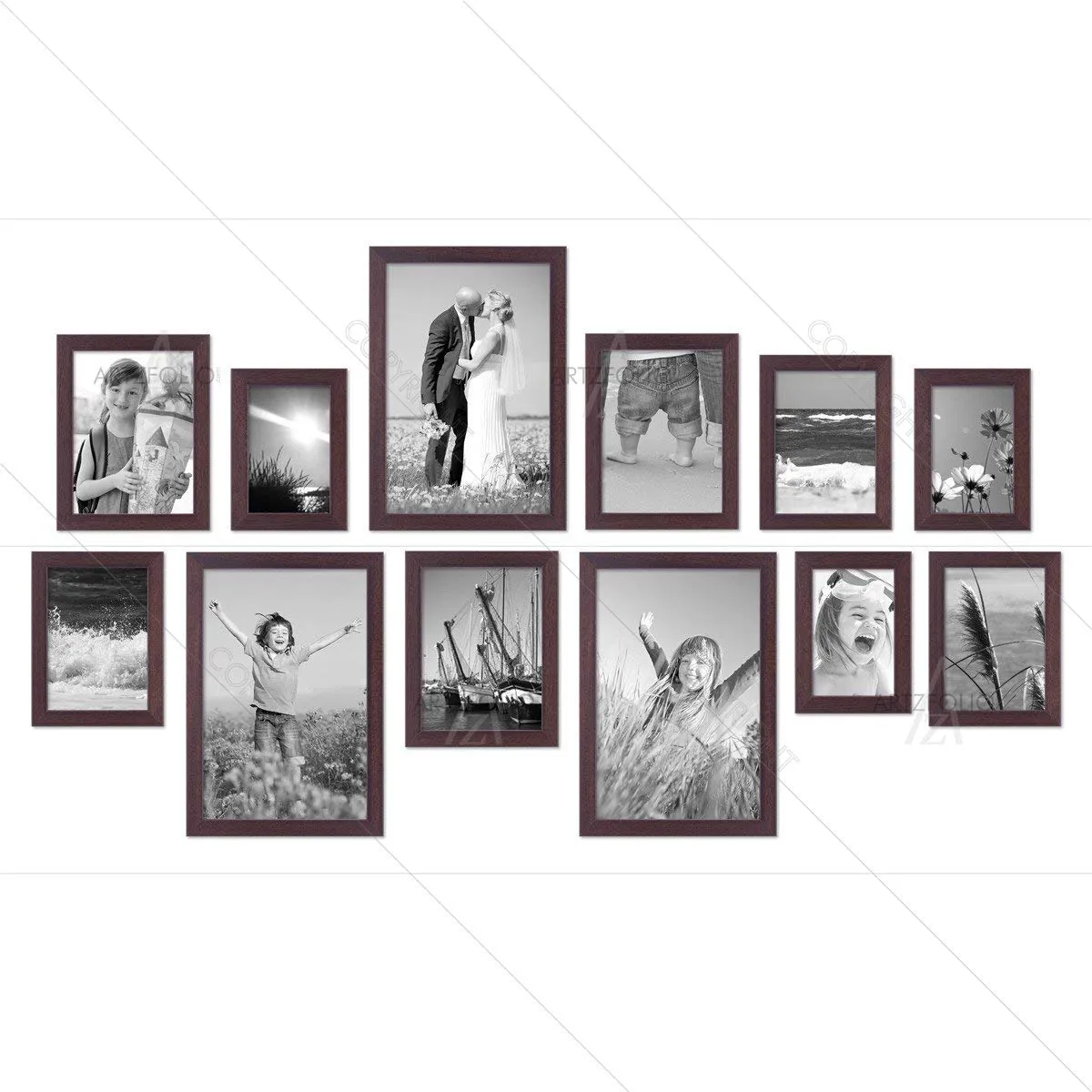 ArtzFolio Wall Photo Frame D280 | Wall Photo Picture Frames Home & Wall Decoration | Dark Brown | Set of 12 Units | 4x6-3 Unit | 5x7-3 Unit | 6x8-3 Unit | 8x10-3 Unit