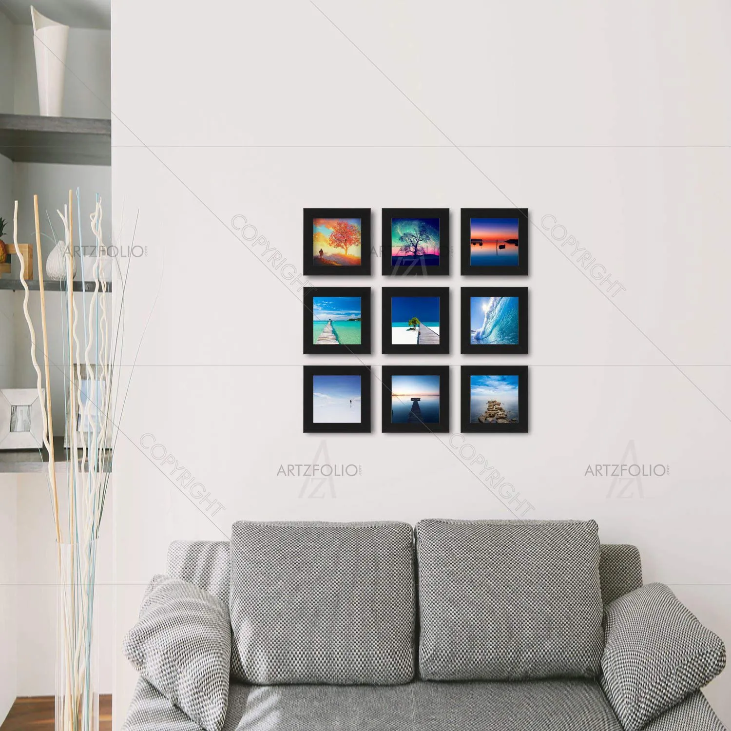 ArtzFolio Wall Photo Frame D305 | Wall Photo Frame Collage for Living Room | Picture Frames Home & Wall Decoration | Black | Set of 9 Units | 6x6inch