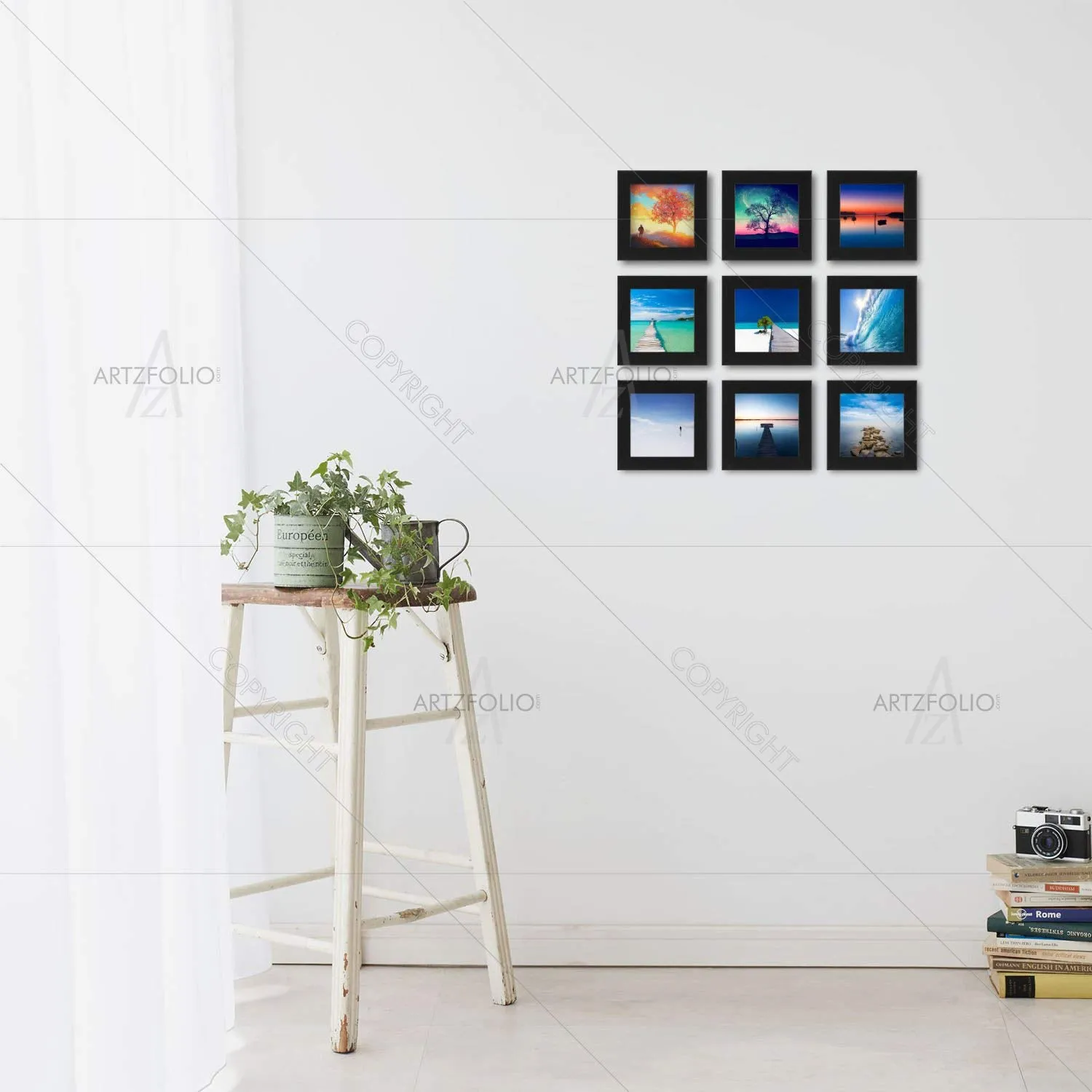 ArtzFolio Wall Photo Frame D305 | Wall Photo Frame Collage for Living Room | Picture Frames Home & Wall Decoration | Black | Set of 9 Units | 6x6inch