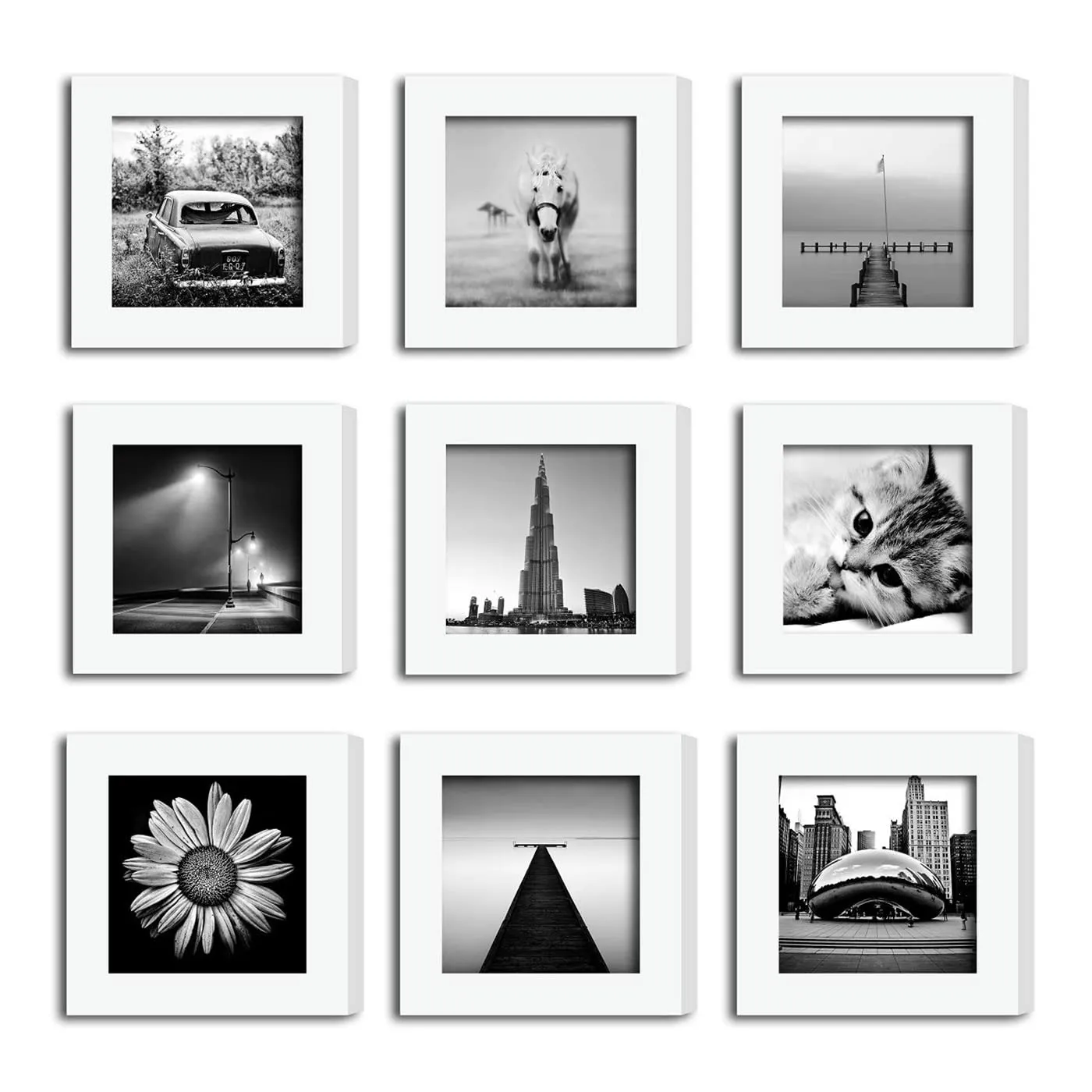 ArtzFolio Wall Photo Frame D314 | Wall Photo Frame Collage for Living Room | Picture Frames Home & Wall Decoration | White | Set of 9 Units | 6x6inch