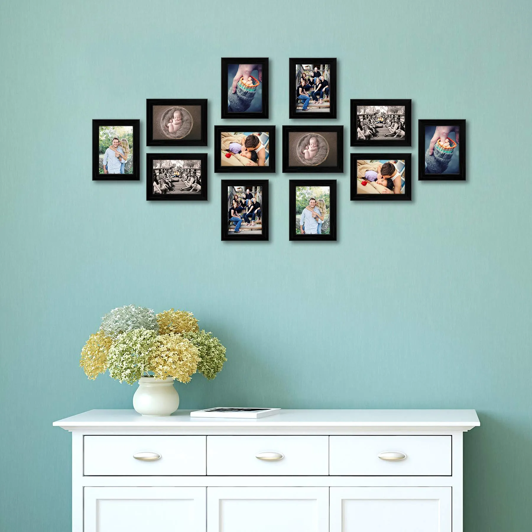 ArtzFolio Wall Photo Frame D410 | Wall Photo Frame Collage for Living Room | Picture Frames Home & Wall Decoration | Black | Set of 12 Units With Mat | 6x8inch