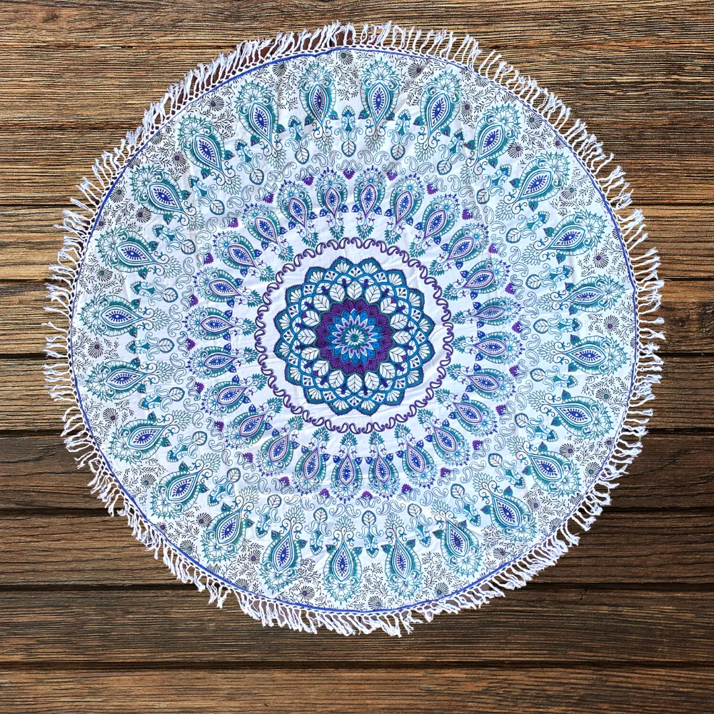 Beautiful  Blue Paisley Cotton Mandala Beach Round Throw
