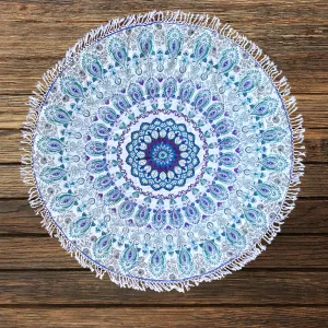 Beautiful  Blue Paisley Cotton Mandala Beach Round Throw