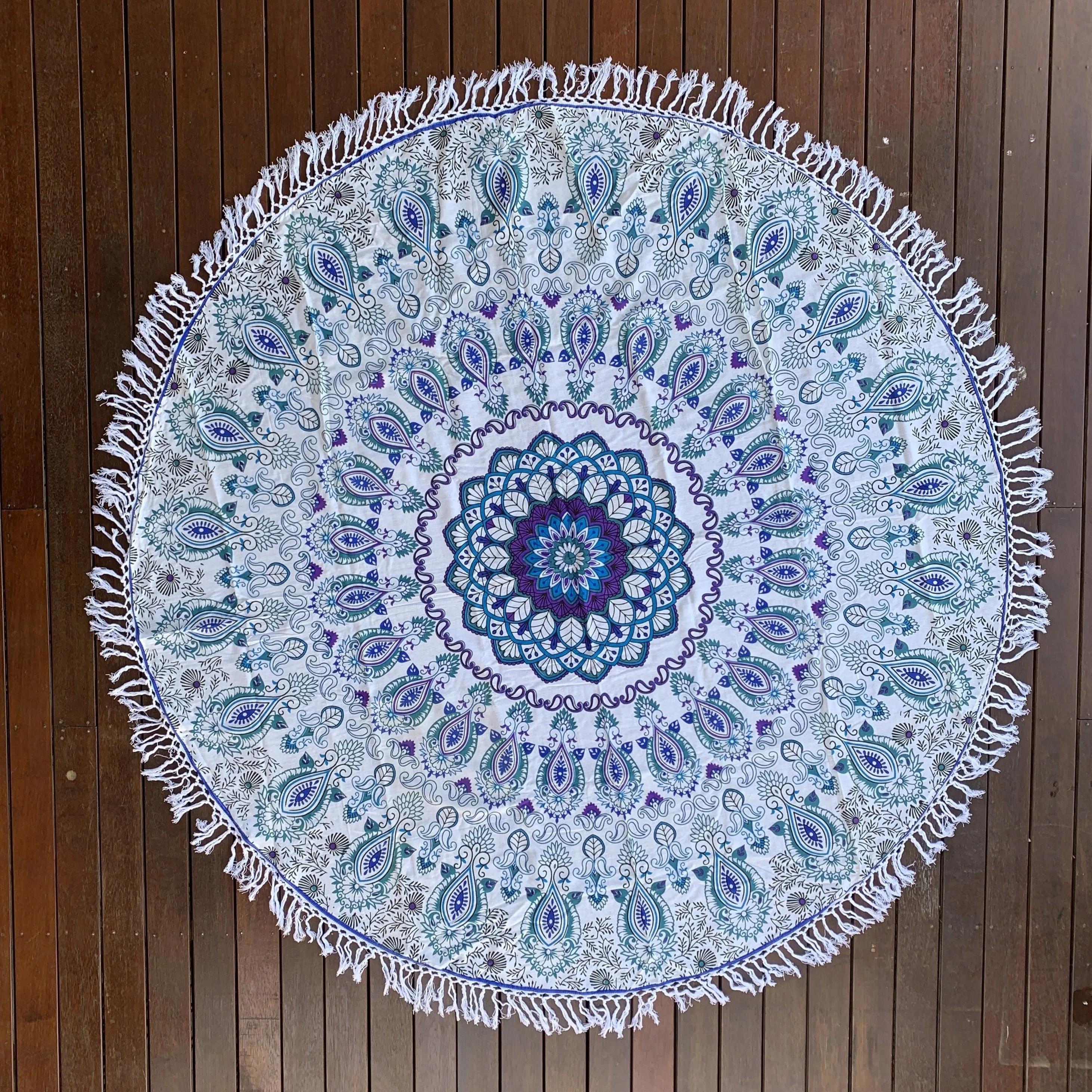 Beautiful  Blue Paisley Cotton Mandala Beach Round Throw