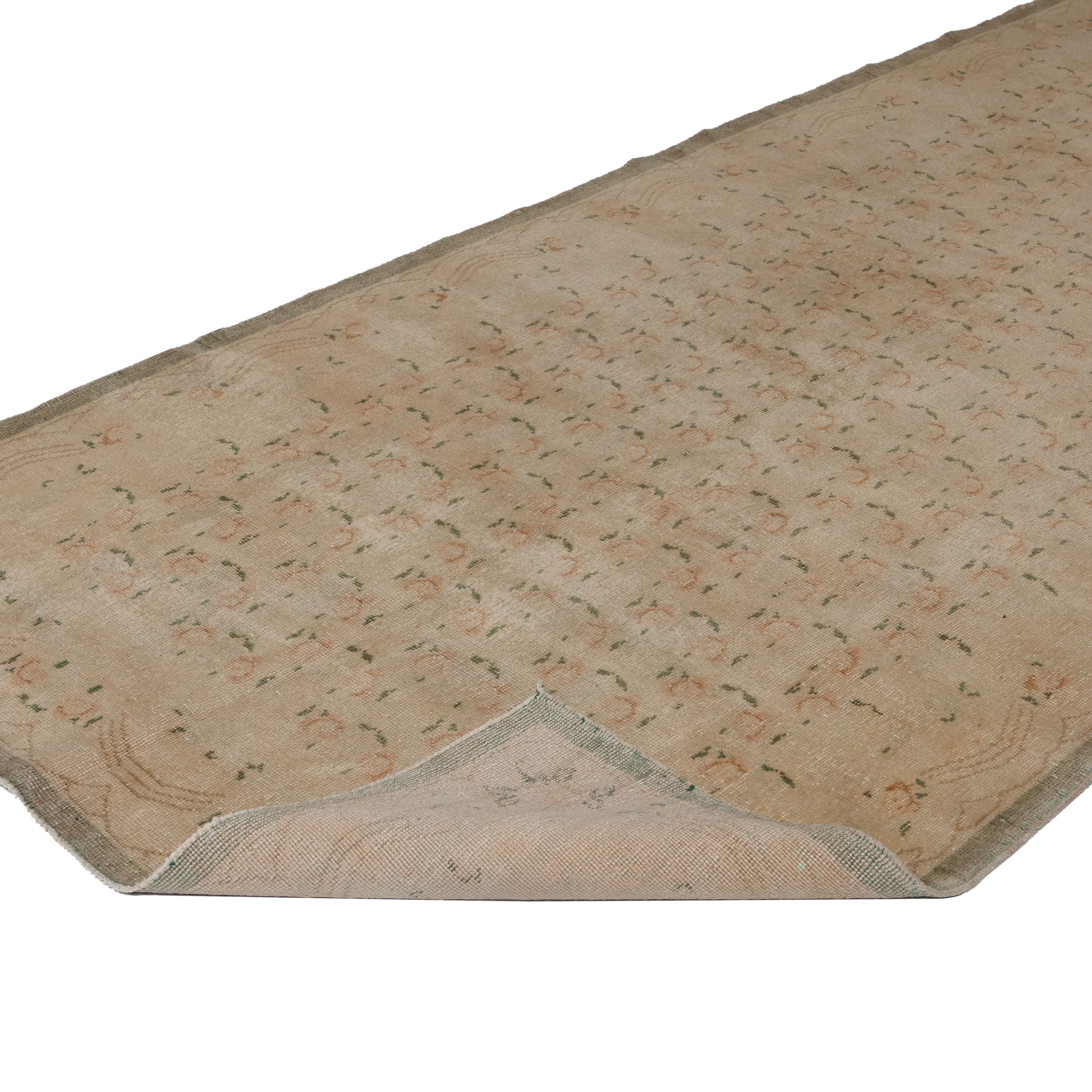 Beige Vintage Traditional Wool Rug - 4'1" x 10'5"
