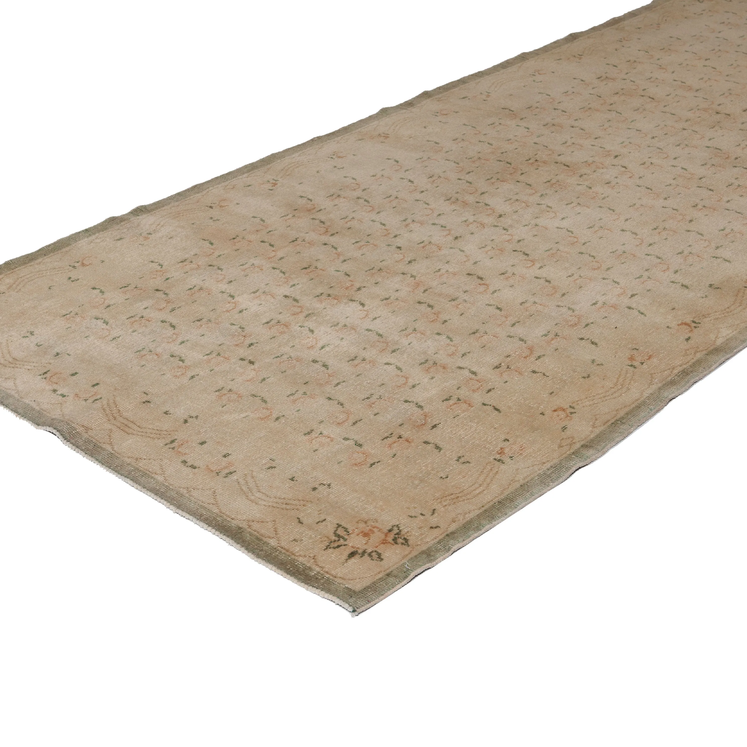 Beige Vintage Traditional Wool Rug - 4'1" x 10'5"