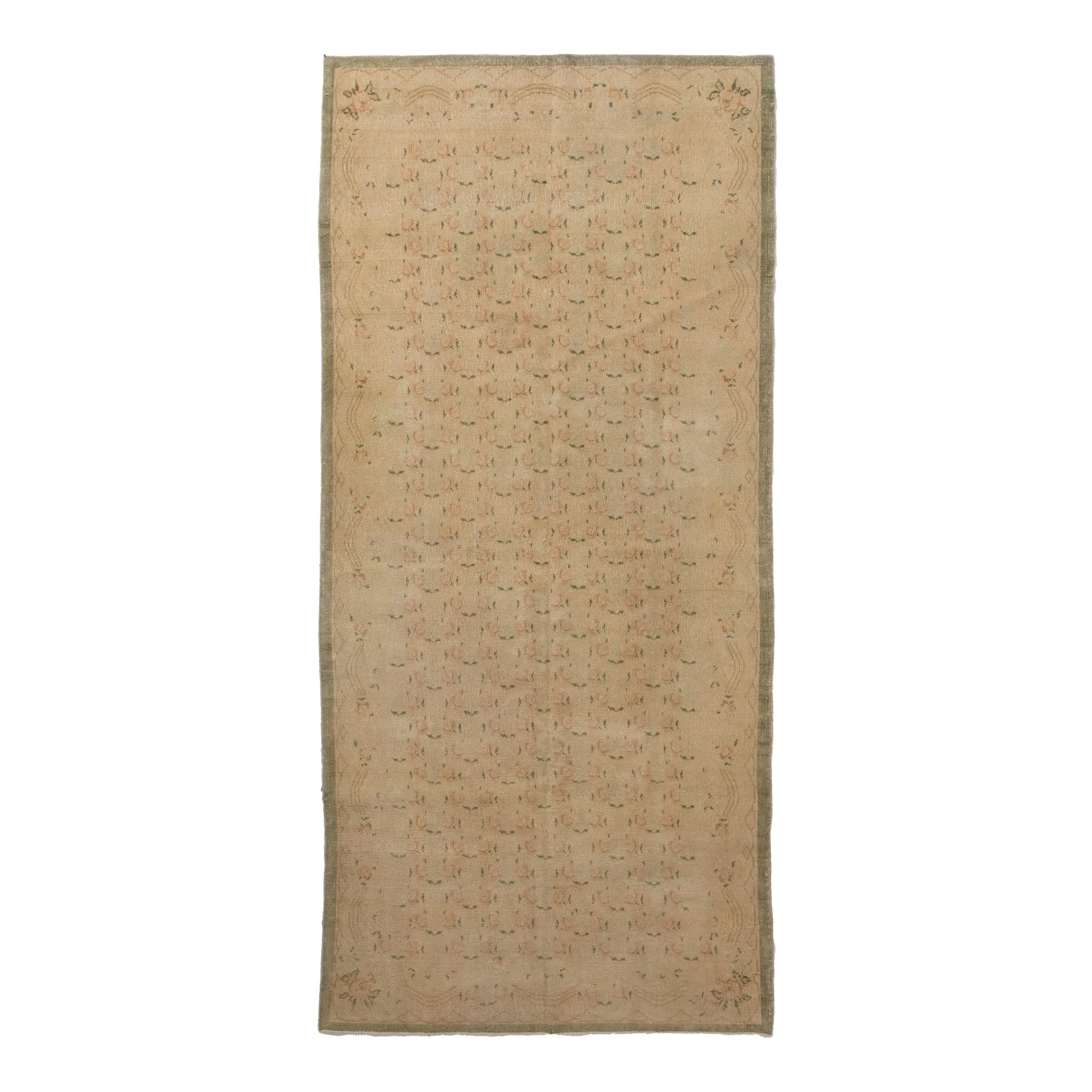 Beige Vintage Traditional Wool Rug - 4'1" x 10'5"