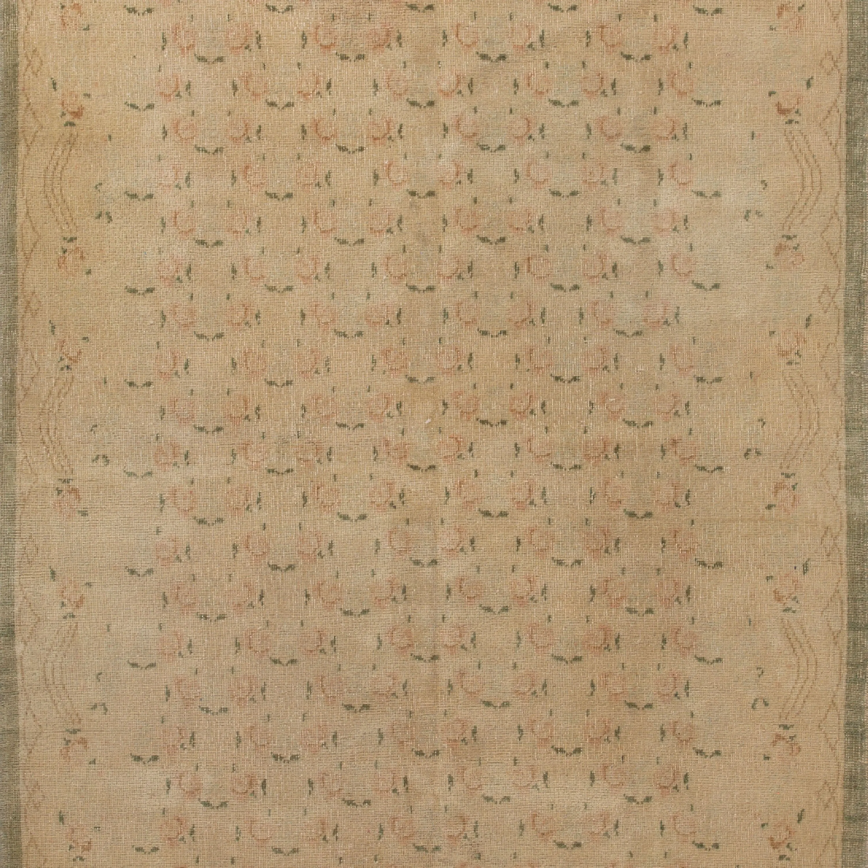 Beige Vintage Traditional Wool Rug - 4'1" x 10'5"