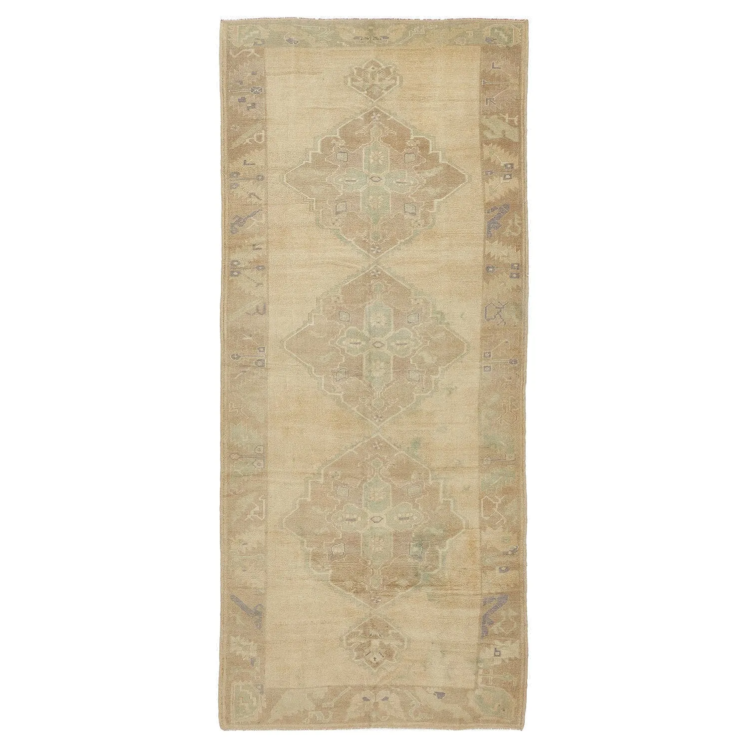 Beige Vintage Traditional Wool Runner - 4'11" x 12'