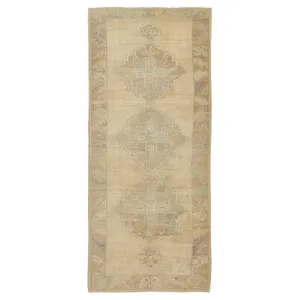 Beige Vintage Traditional Wool Runner - 4'11" x 12'