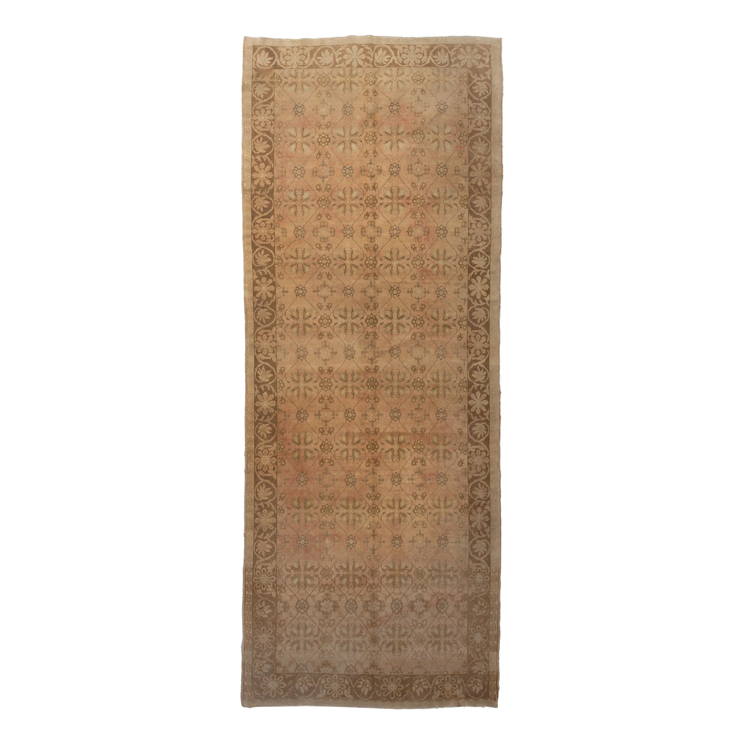 Beige Vintage Traditional Wool Runner - 4'1" x 12'11"
