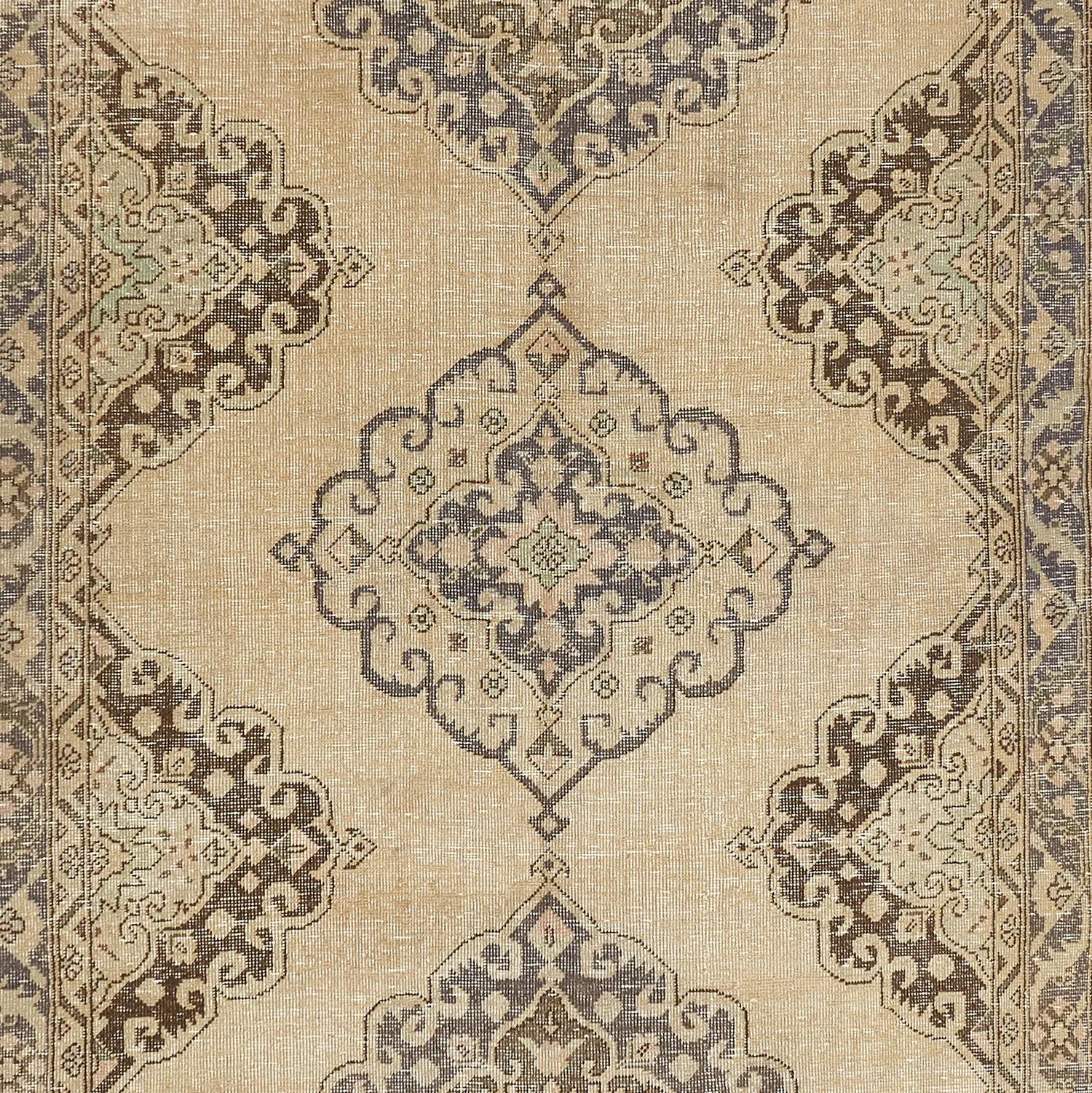 Beige Vintage Wool Rug - 4'8" x 12'10"