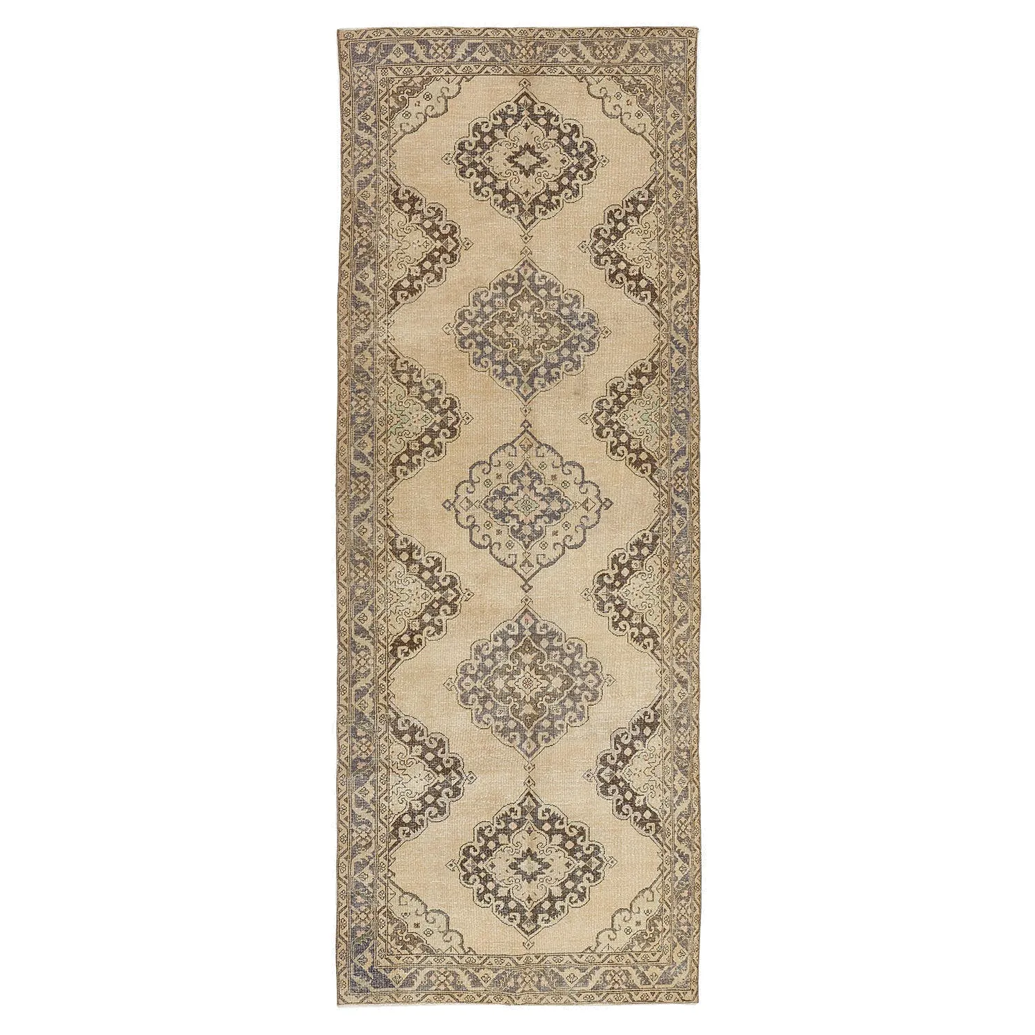 Beige Vintage Wool Rug - 4'8" x 12'10"