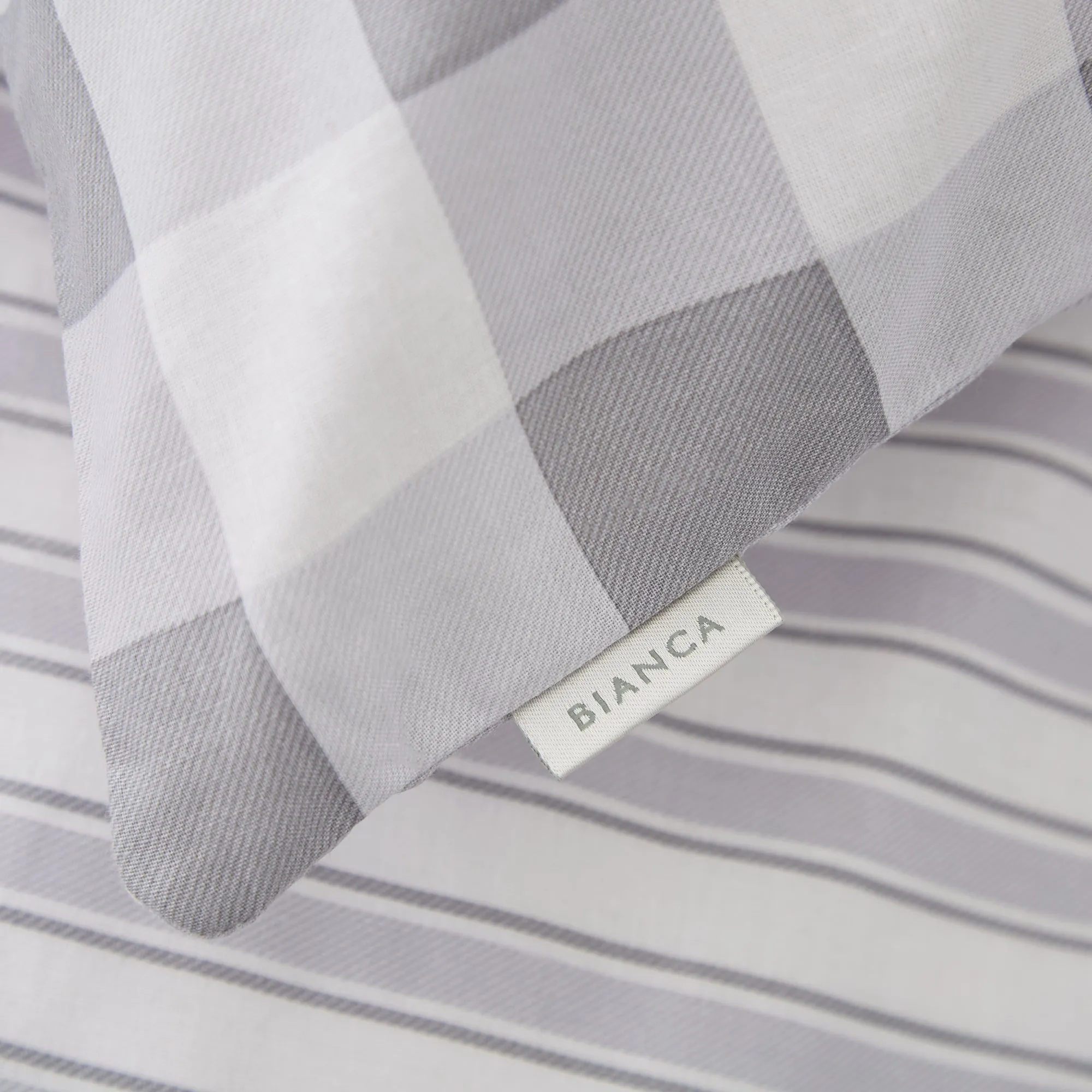 Bianca Grey Check And Stripe 100% Cotton Standard (25cm) Fitted Sheet