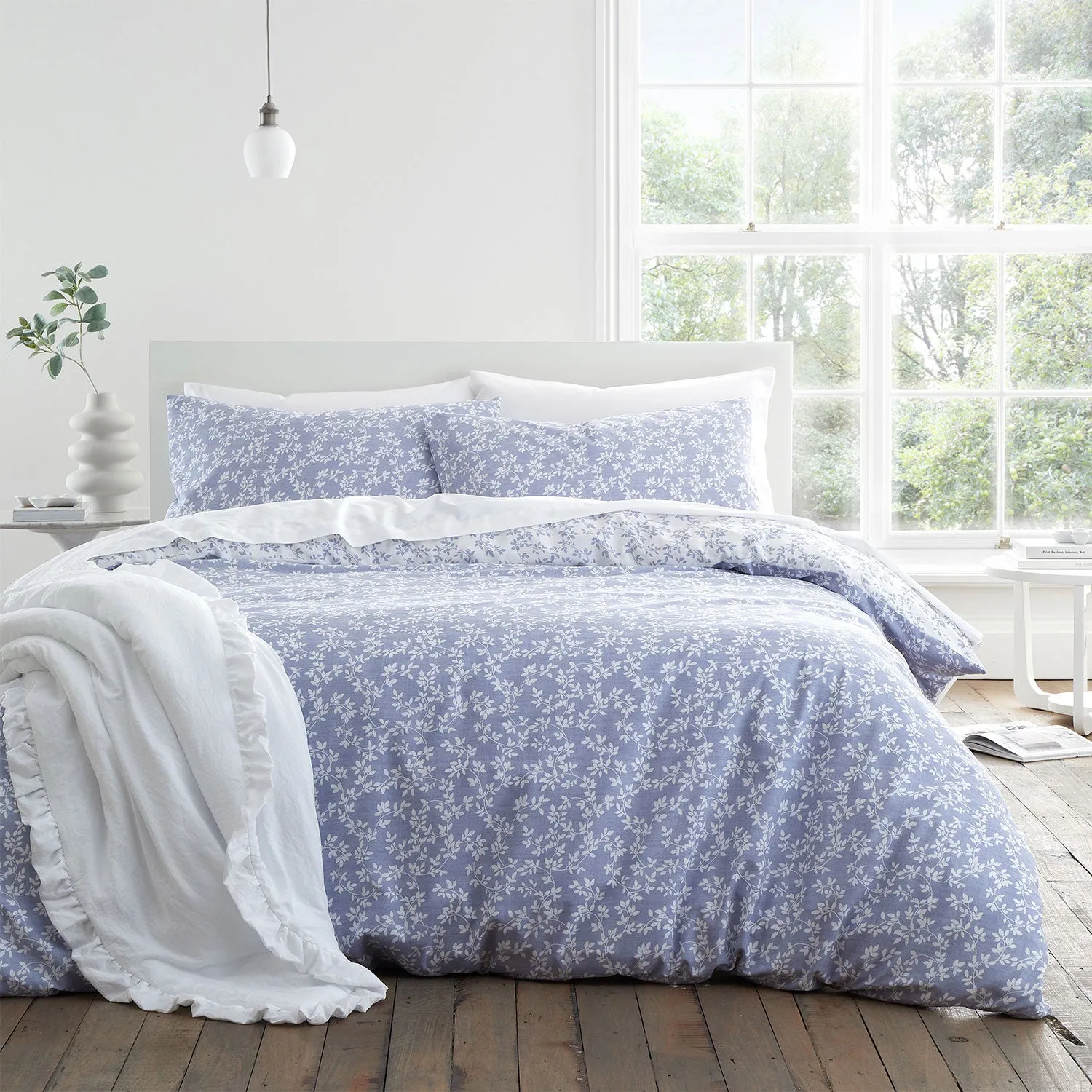 Bianca Shadow Leaves French Blue 200TC Duvet Set