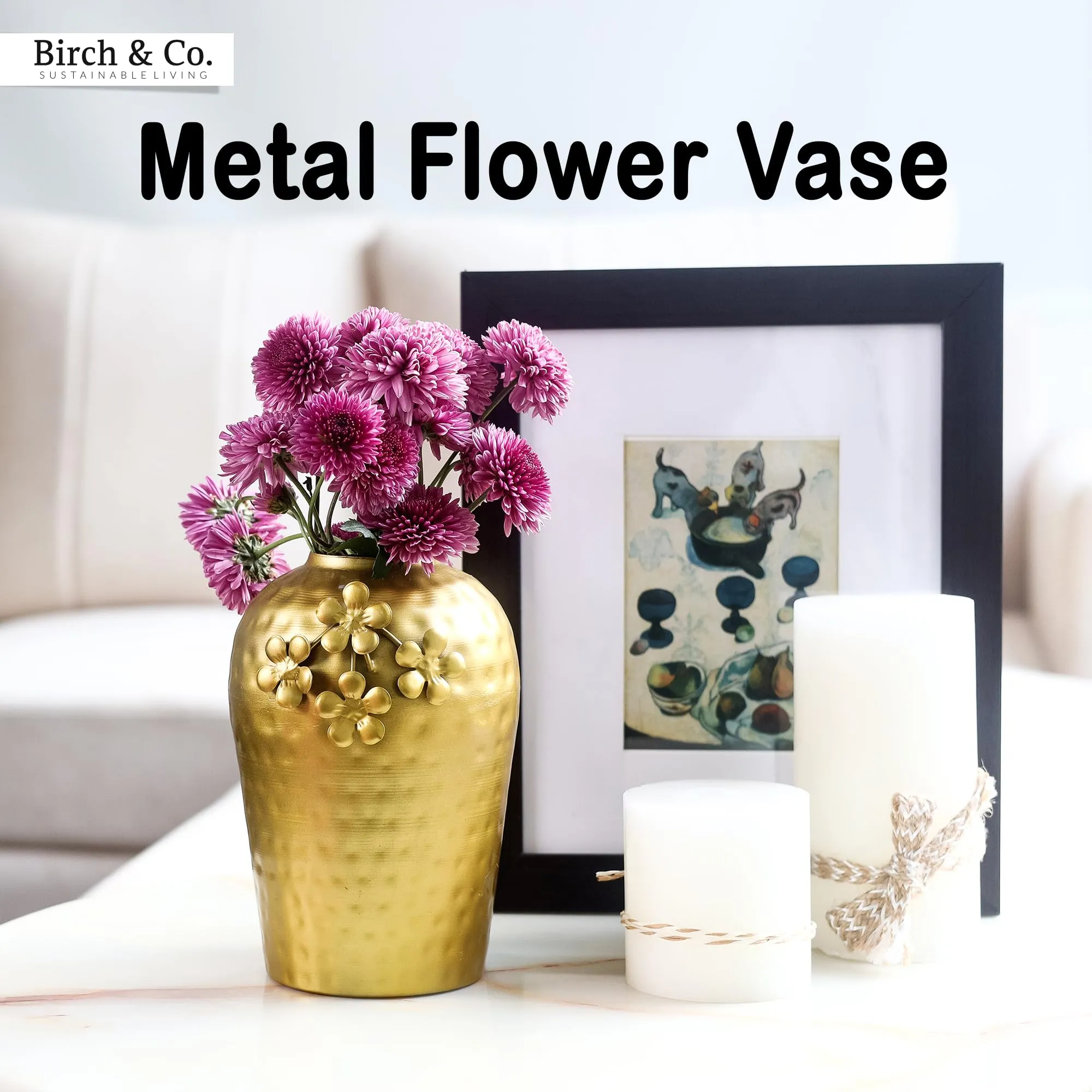 Birch & Co. Flower Vase- Vases For Home Decor-Metal Vase For Living Room- Pots For Decoration- Polished Pure Metal Table Vase- Modern Contemporary Vessel- Durable Sleek Urban Charm Vase- Golden